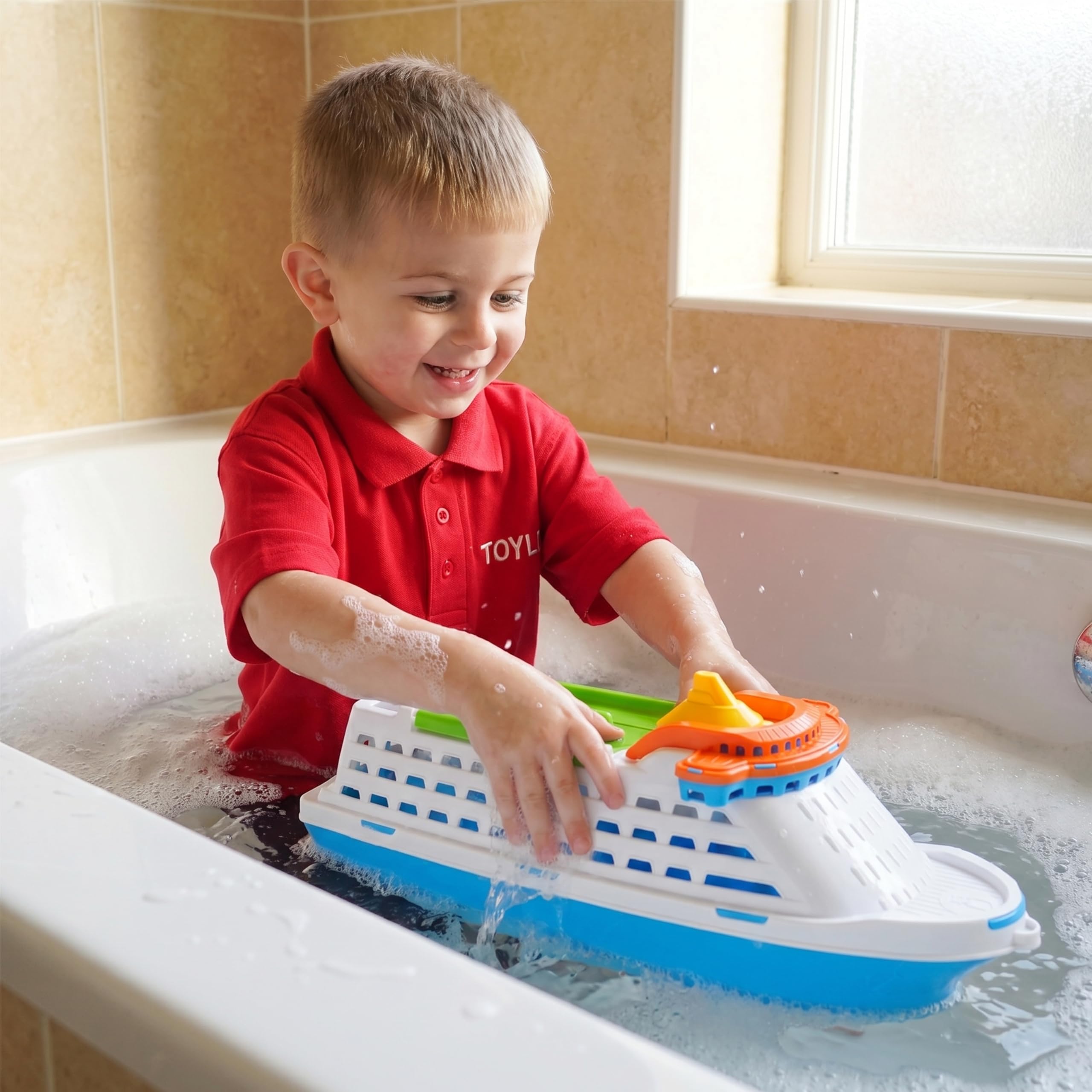 Toyland® 41cm (16") Nave da crociera colorata con porte e ruote mobili - Giocattolo acquatico galleggiante per bambini - Giochi da piscina e per il bagnetto - Dai 3 anni in su