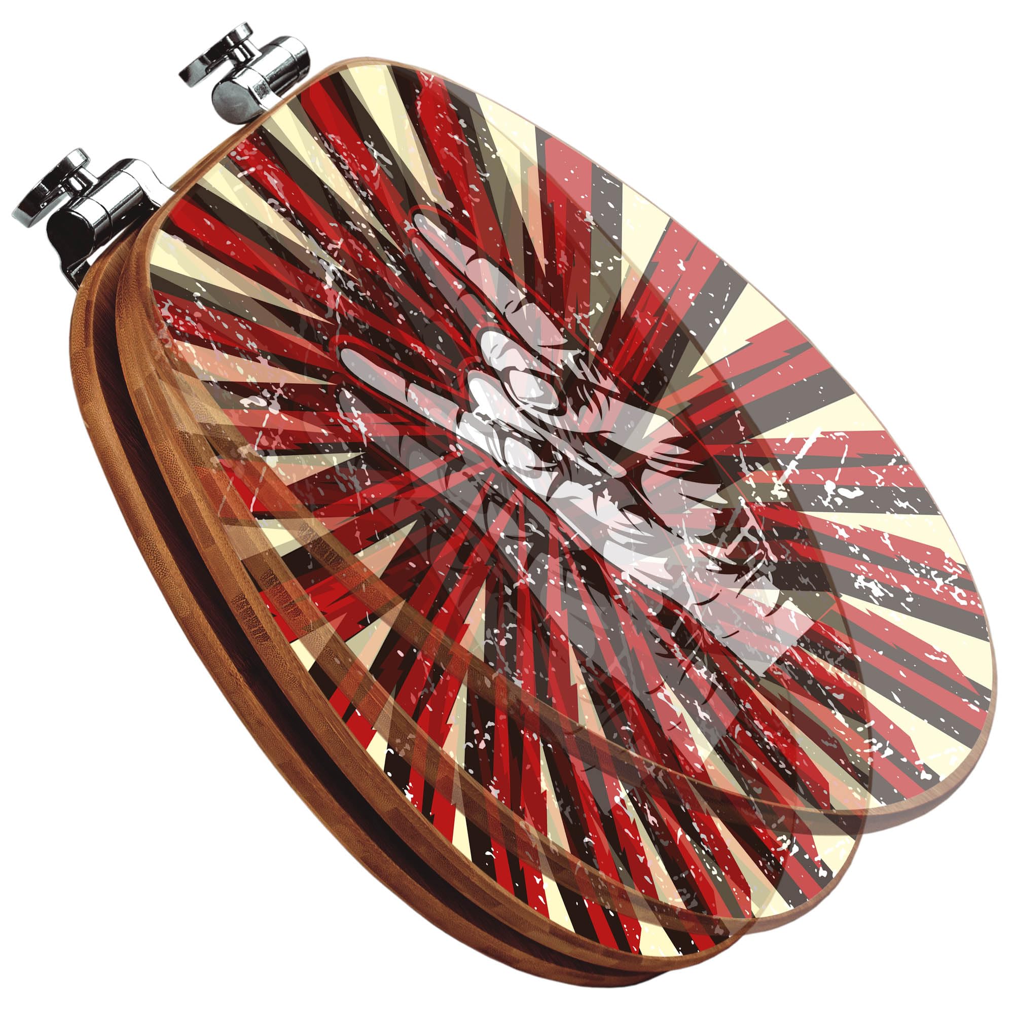 banjado Design WC Sitz Bambus Absenkautomatik 45,8x37,5cm - Toilettendeckel mit Absenkautomatik Holz - hochwertiger Bambus Klodeckel - WC-Sitz für gängigen Toiletten - Motiv Rock On