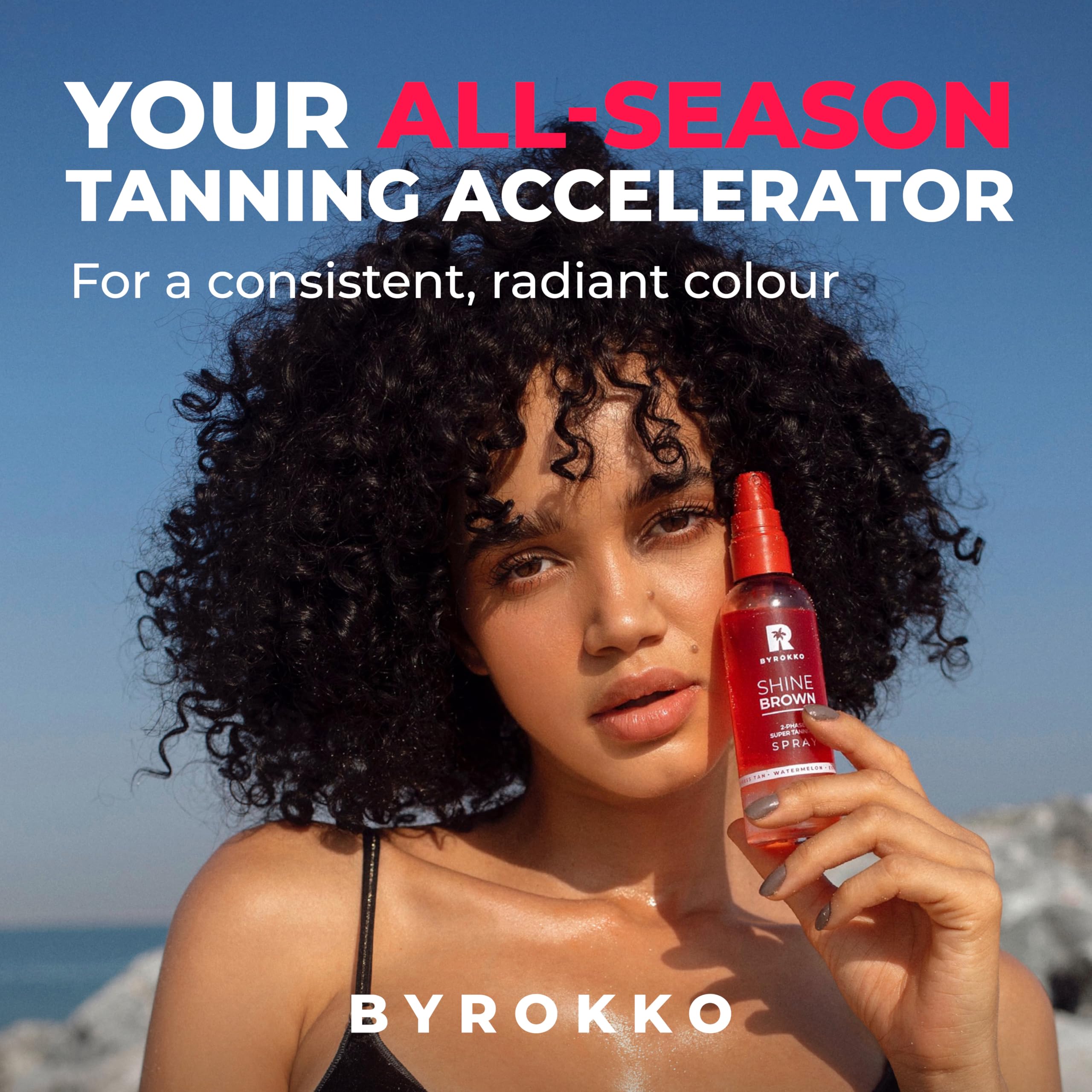 BYROKKO Shine Brown dwufazowy bronzer w sprayu arbuz, 100 ml, akcelerator z naturalnymi olejkami i kwasem hialuronowym, do opalania i opalania, nawilżający i szybko wchłaniający