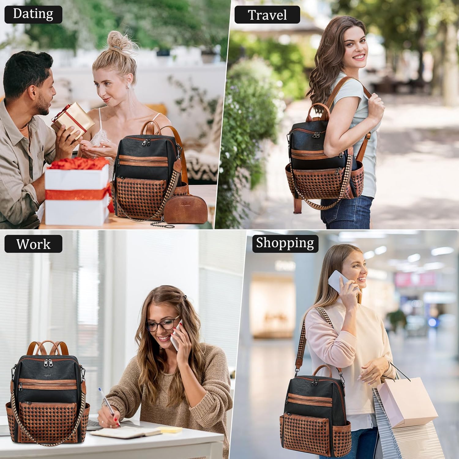 Leather Backpack Purse for Women Designer Ladies Shoulder Bag Fashion Faux Work Travel Handbags - Image 7