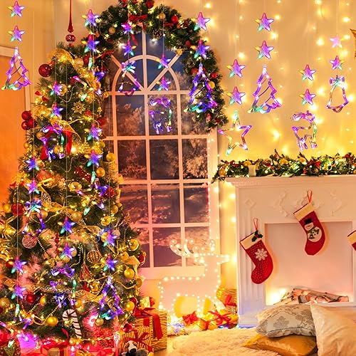 Miniatura 6 de 8 luces de ventana de Navidad, campana, árbol, estrella, decoración de ventana de Navidad, funciona con pilas, cadena de luces colgantes para
