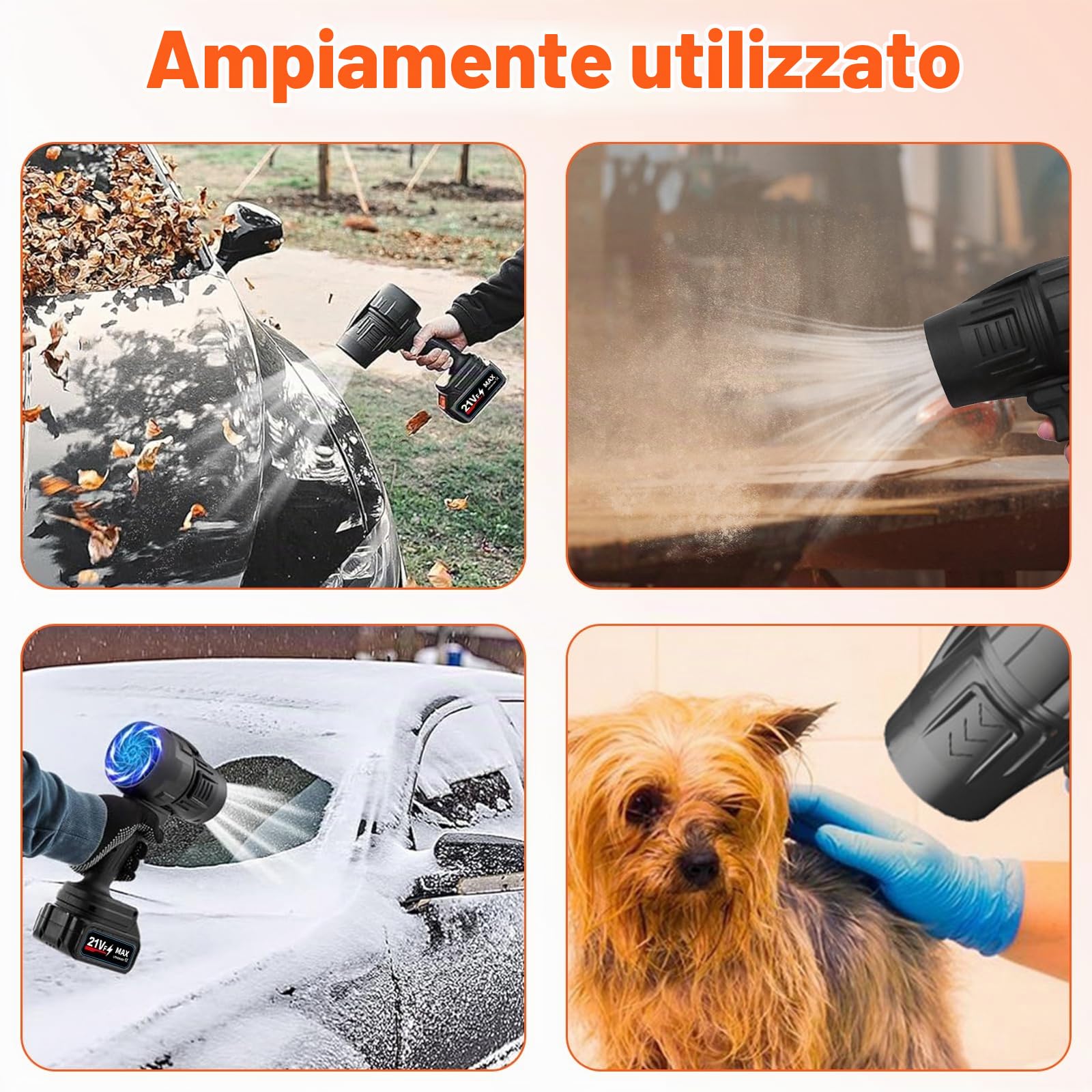 Mini Soffiatore Portatile Soffiatore Turbo Auto con Caricabatterie & 2×1500mAh Batterie 21V Soffiatori Elettrico Senza fili, Turbo Jet Blower per Foglie Polvere Neve