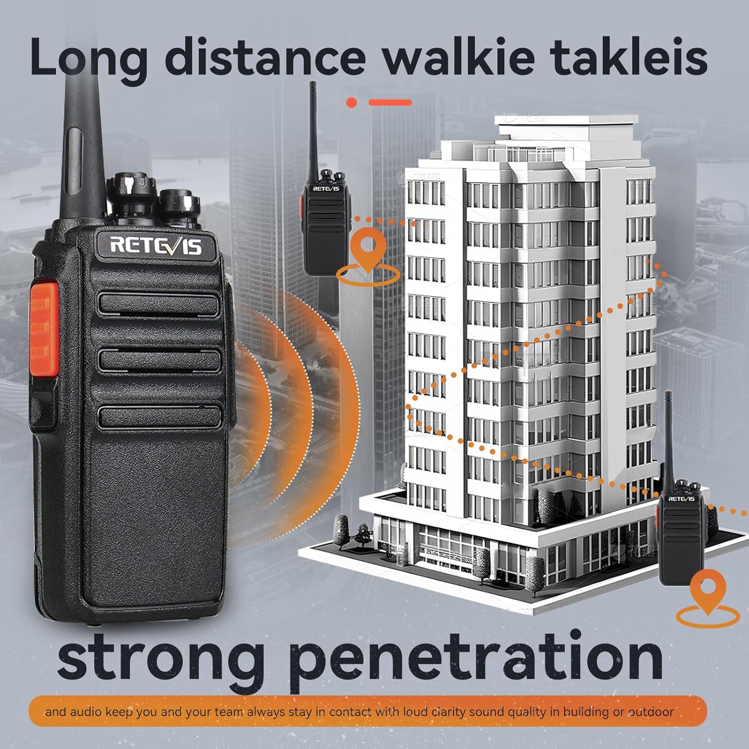 Retevis H-777S Walkie Talkies Long Range,Heavy Duty Portable FRS Two-Way Radios, Hands Free,Safe Call,Rugged Commercial 2 Way Radios with Gang Charger,for Warehouse, Churches,Jobsite(6 Pack)