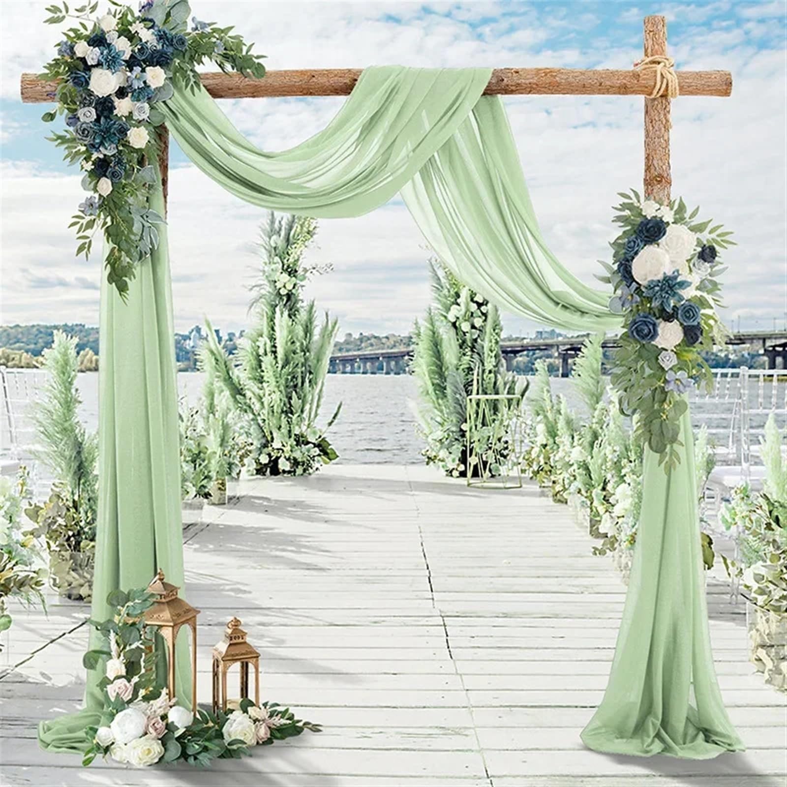 Dekoracje ślubne z zasłon, Tkanina do drapowania łuku ślubnego 6-10 metrów Multicolor 75x600-1000cm(Grass Green,75x1000cm)