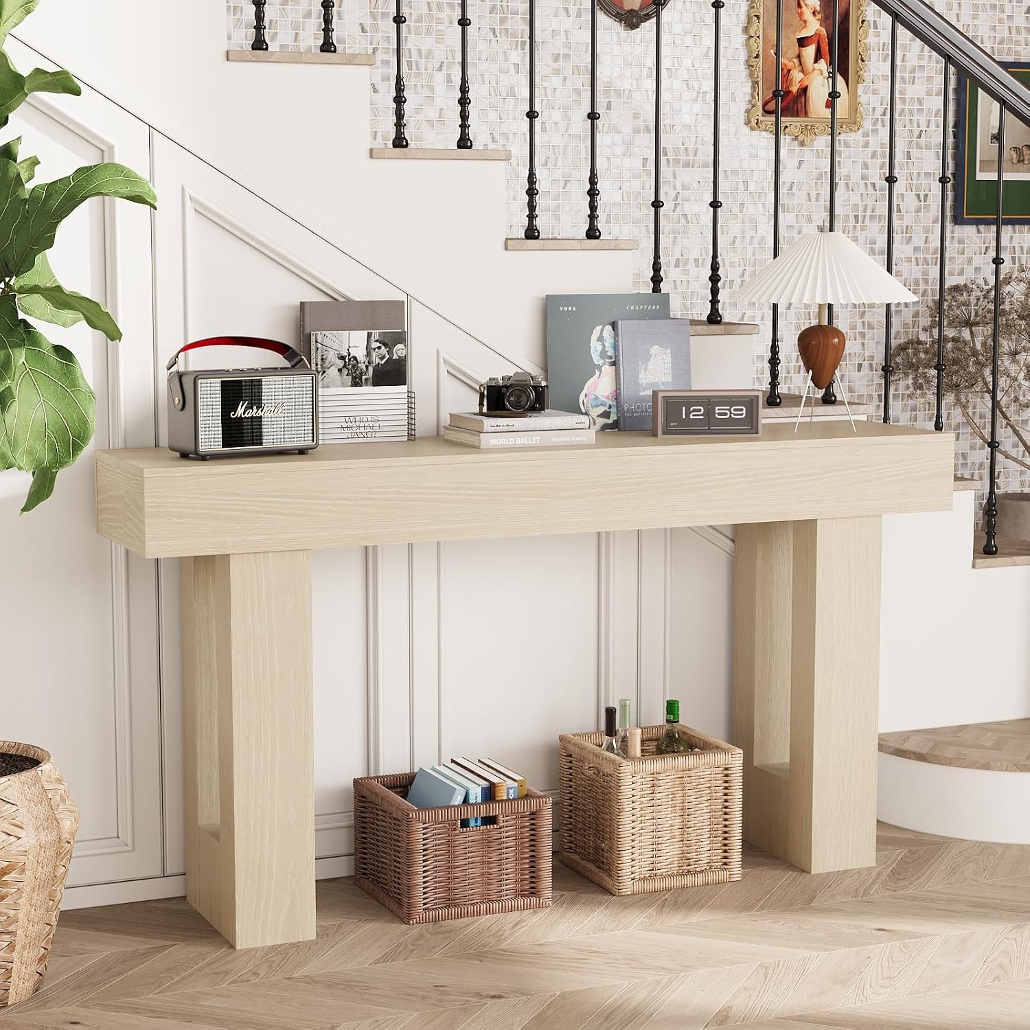 ROOMTEC Farmhouse Entryway Table, 63-Inch Long Narrow Console Table Behind the Couch, Wooden Rectangular Sofa Table for Entrance, Hallway, Living Room (Rustic Wood)