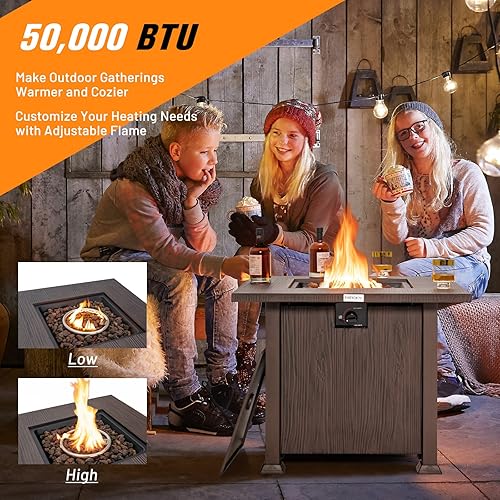 Miniatura 3 de Tangkula Patiojoy - Fogata de propano de 32 pulgadas, mesa de gas de 50,000 BTU con tapa, rocas de lava, cubierta protectora, mesa de fuego 2 en 1