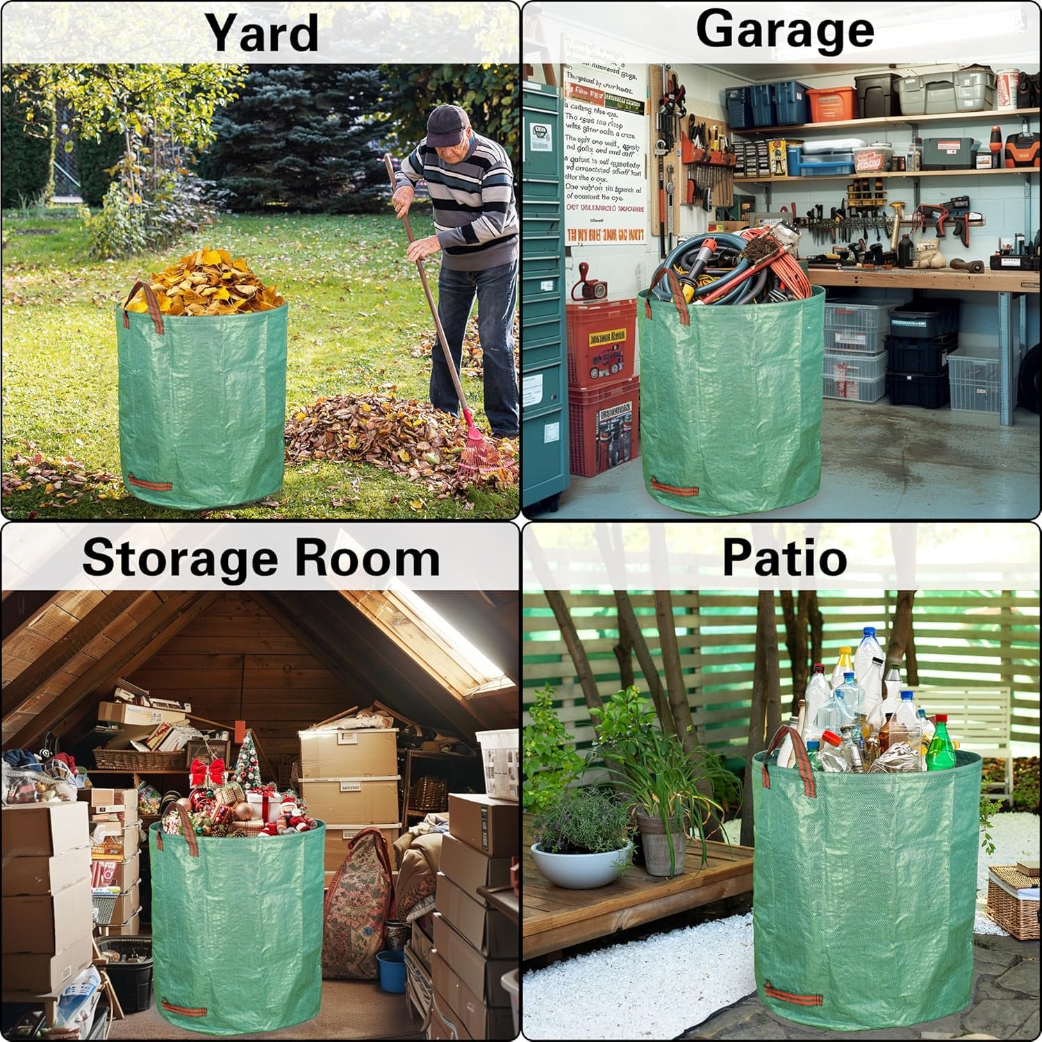 Bolsas de jardín, 3 x 200L Autoportantes y Plegables, Bolsas de Hojas Autoportantes, para Residuos de Jardín, Hojas Secas, Restos de Poda