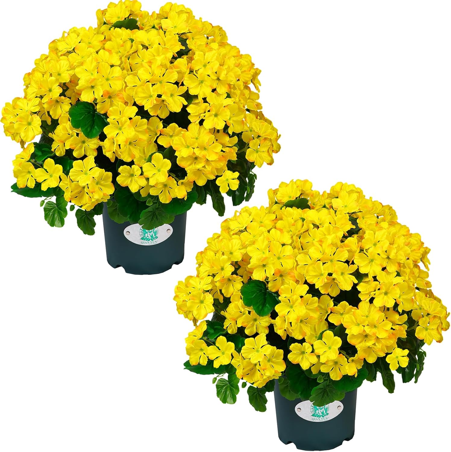 QIANYUN Artificial Topiary for Outdoors- 21” Potted Plant Fake Geraniums Bush-UV Resistant Artificial Outdoor Plant for Front Porch, Garden, Yard, Patio Decor (Yellow)