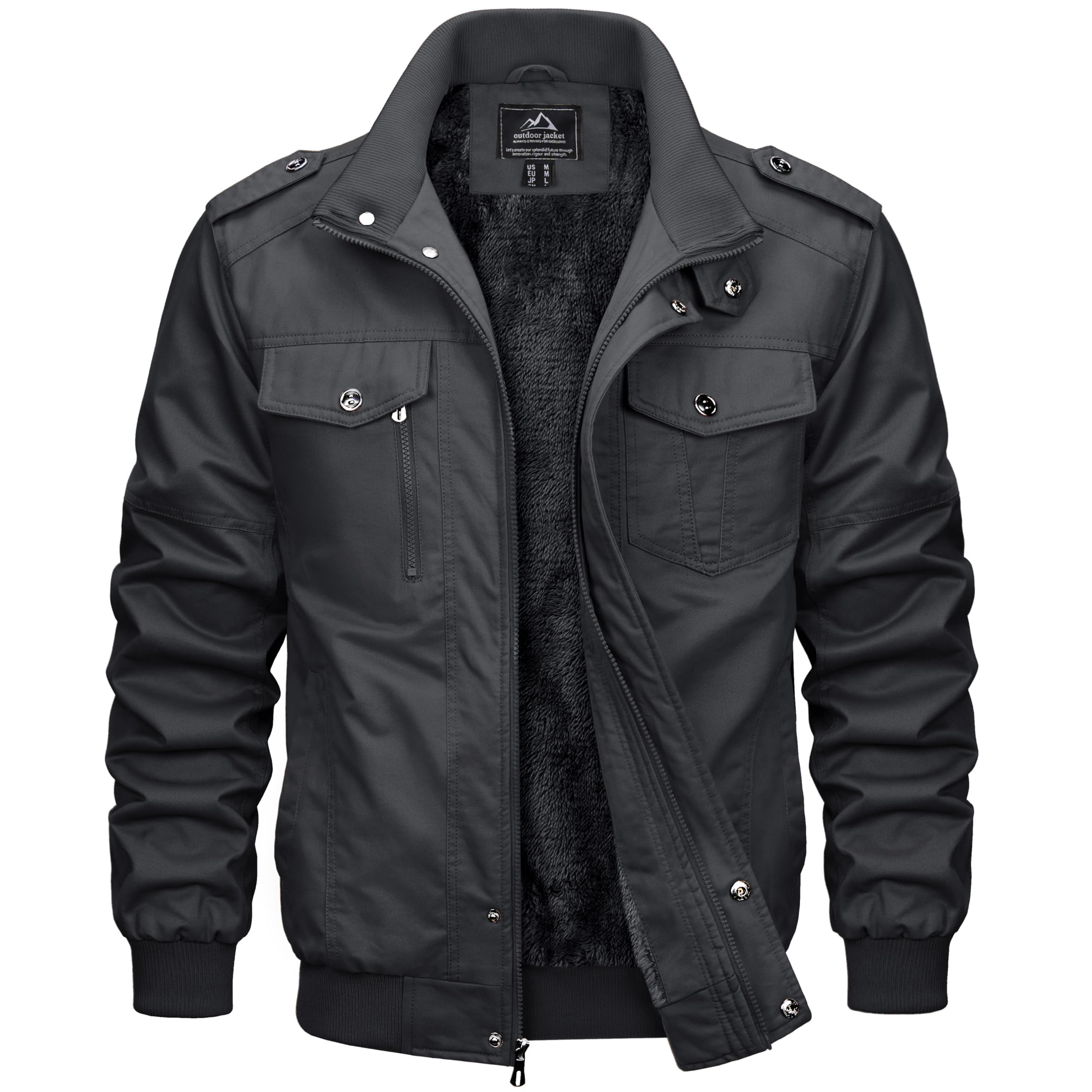 MAGCOMSEN Winterjacke Herren Warm Gefüttert Fleecejacke Cargo Casual Übergangsjacke Baumwolle Army Jacke mit Mehrfachtaschen