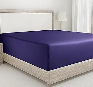 California Design Den Twin Fitted Sheet Cotton, Soft 400 Thread Count 100% Cotton, No Pop-Off Elastic, Deep Pocket Cooling Sheets, Durable Sateen Weave Bottom Sheet for Adults (Dark Purple)
