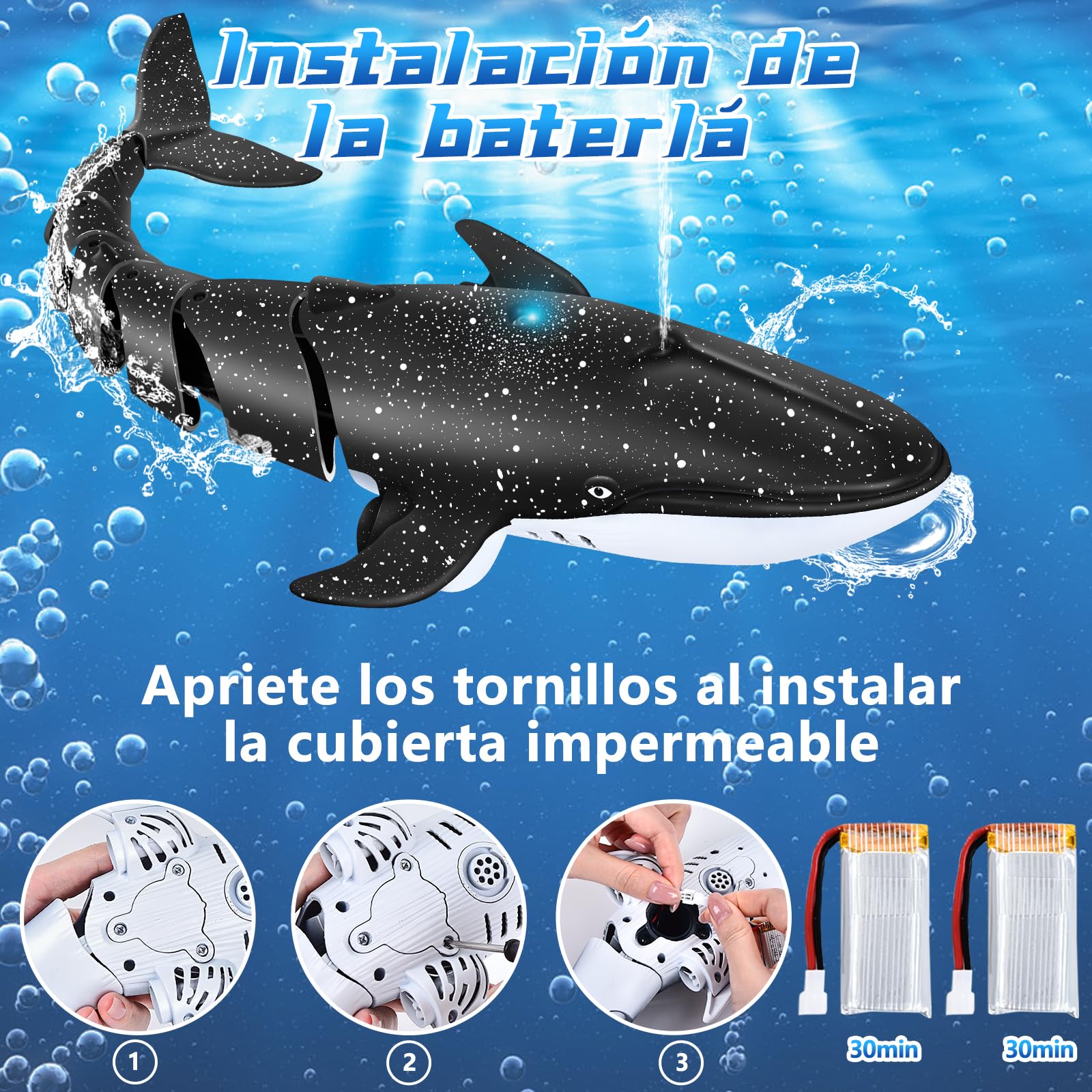 IEEILULU Ballena Teledirigido, 2.4GHz RC Barco Con USB, Lancha Simulación Recargable, Juguete Acuático, Eléctrico Regalo Para Niños Mayores de 6+ Años Piscina