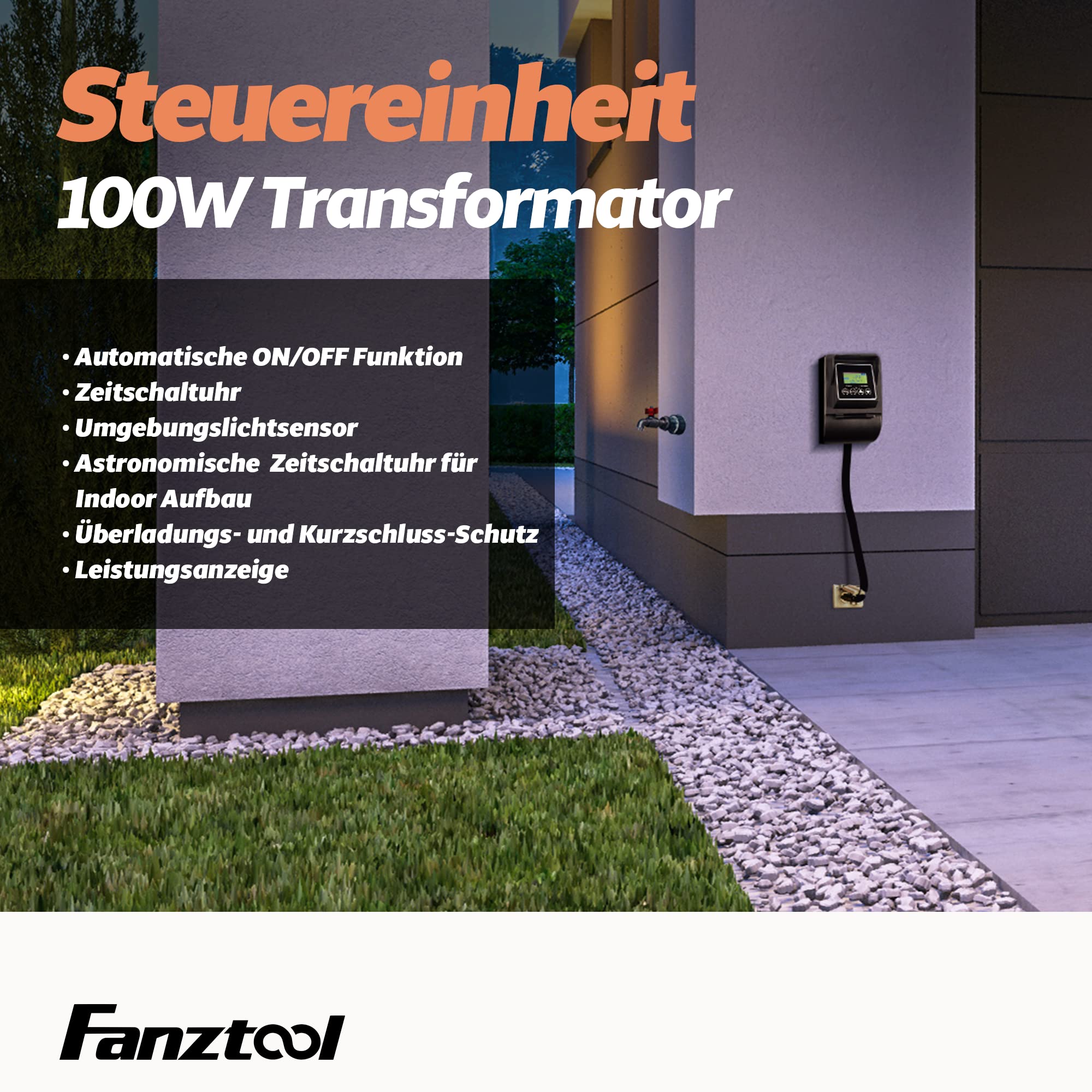 FANZTOOL Gartenbeleuchtung LED mit Strom, Niederspannung, 6x Wegeleuchte, IP65 Wasserdicht, 3000k, 23 Meter, inkl. Steuereinheit und Timer-Funktion