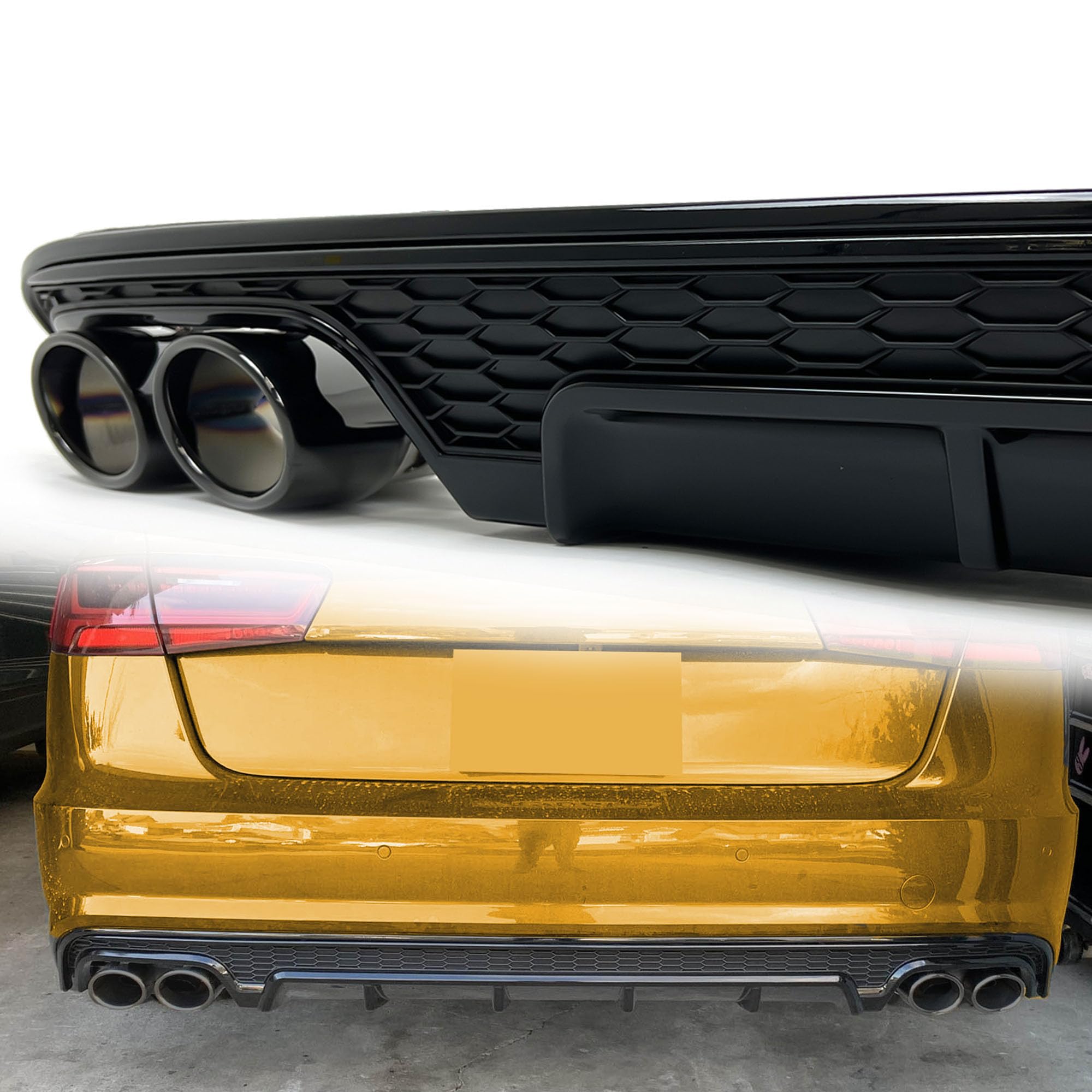 Schwarz Diffusor Heckdiffusor + Auspuffblenden passend für Audi A6 C7 4G Limo Avant mit Serienstoßstange MOPF 2015-2018