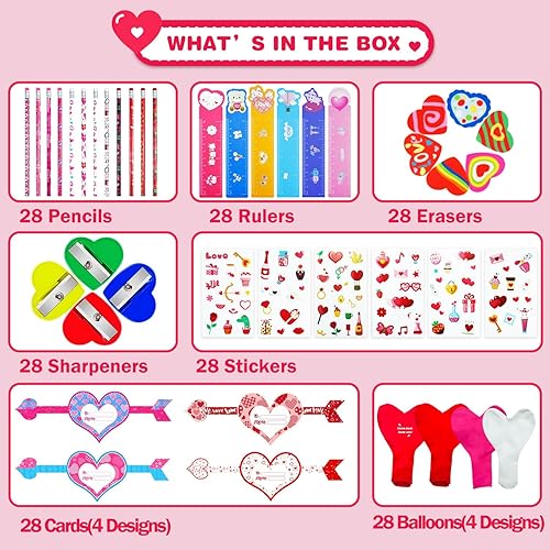Miniatura 2 de digi Regalos del día de San Valentín para niños, paquete de 28 tarjetas del día de San Valentín con 600 piezas de papelería, bolsas de regalo para