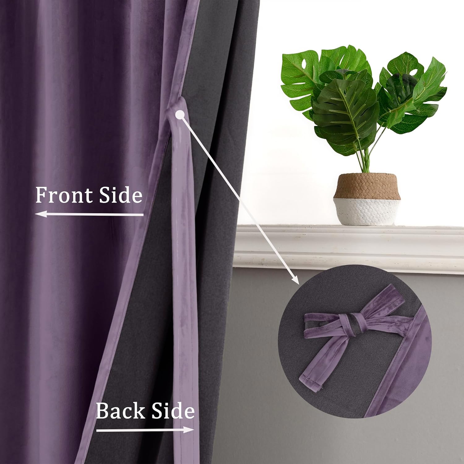 Hiasan Velvet Curtains 84 inch Blackout Rod Pocket Thermal Insulated Soft Curtains Room Darkening Window Drapes with Tiebacks for Bedroom Living Room, Set of 2 Panels, 60W x 84L, Lavender