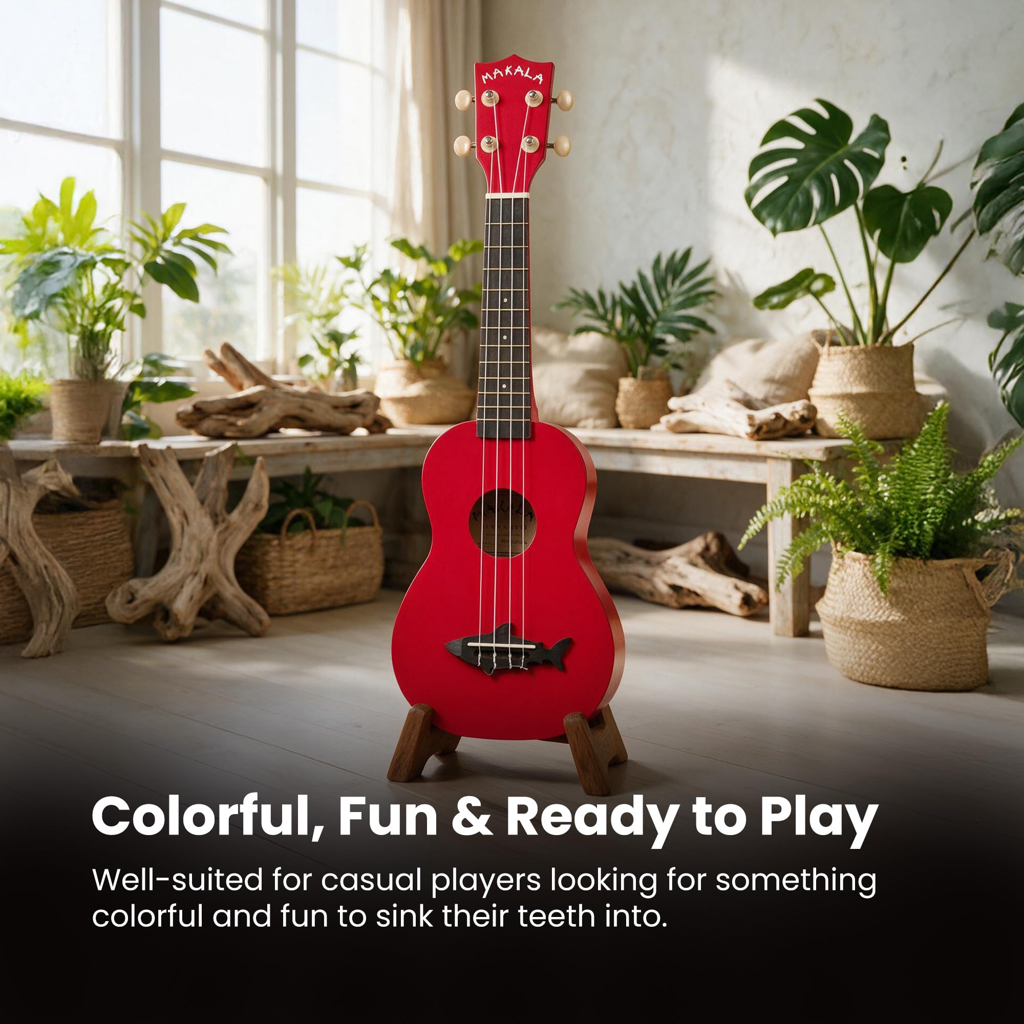 Kala Makala Shark MK-SS-RED - Red Sea Soprano Shark Ukulele, with Tote Bag