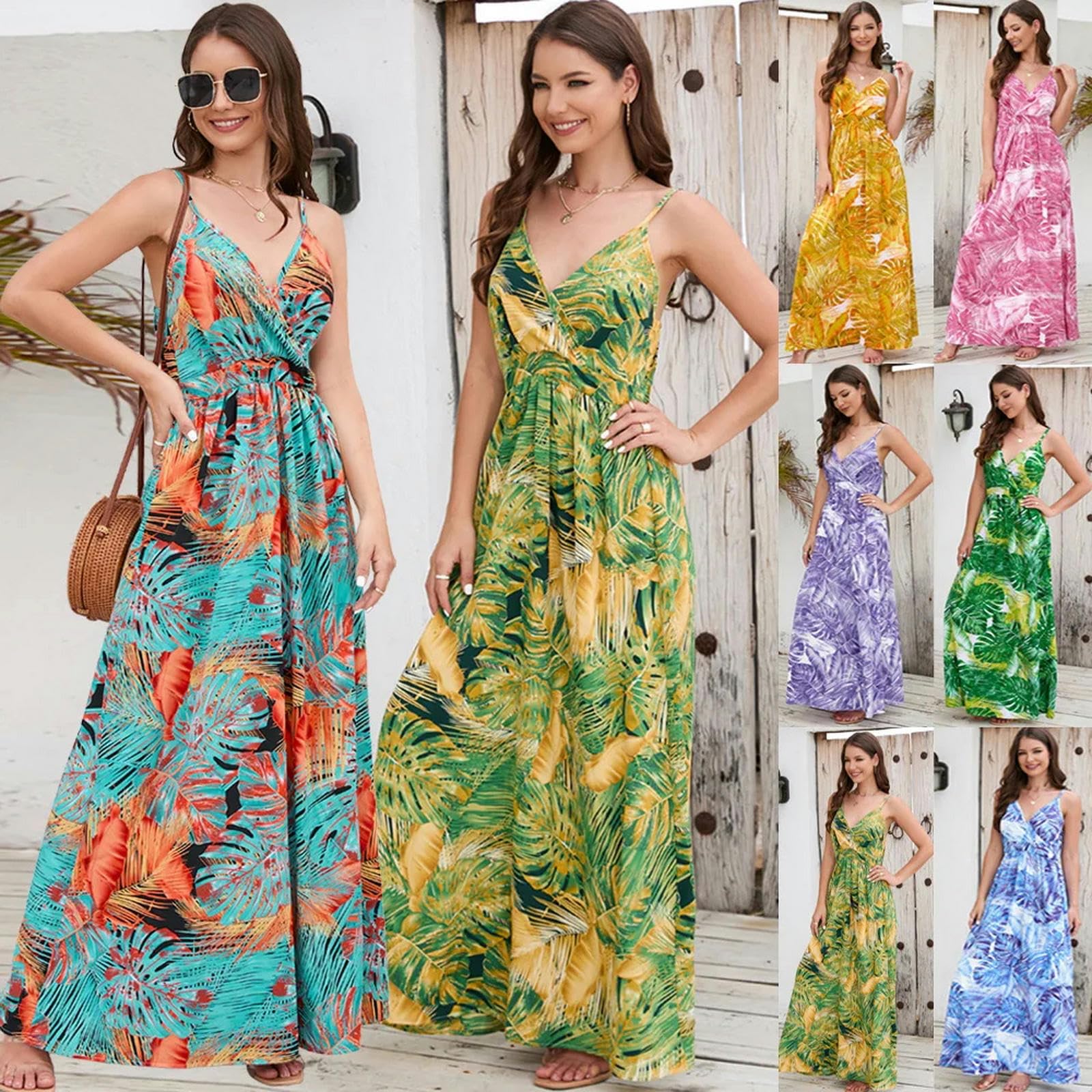 Ropa de Mujer Vestido Largo Estampado Bohemio Sexy Vestido de Cuello V Vestido Elegante Vestido Retro Floral, HUTALIM, Zi, l