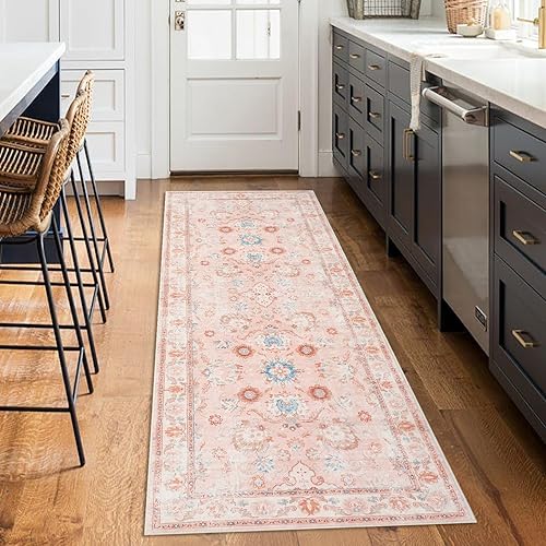 Miniatura 2 de Alfombra de pasillo de medallón floral  Alfombra lavable de 2 x 6 pies con estampado bohemio, alfombra de pelo bajo, antideslizante y suave para