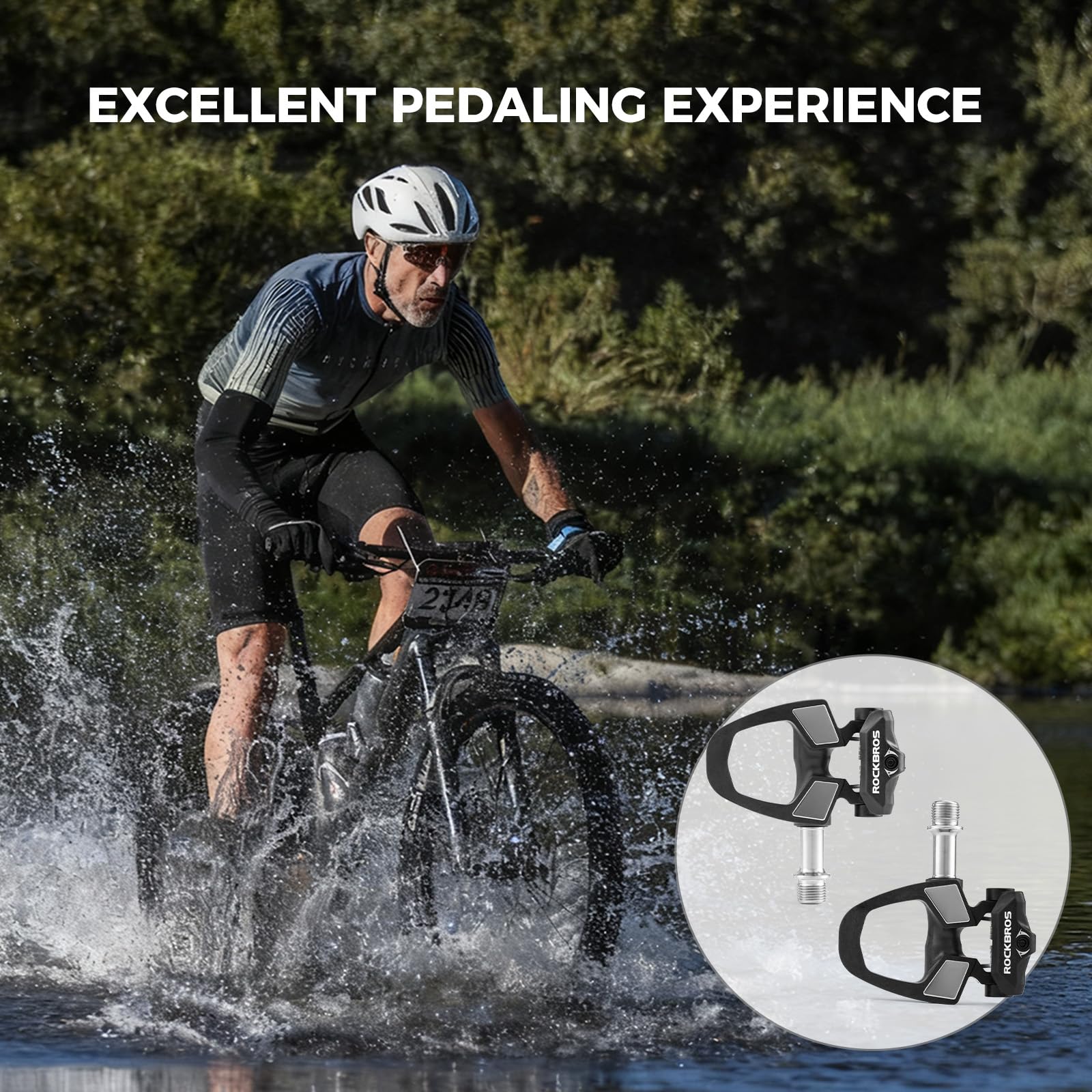 ROCKBROS Klickpedale Rennrad, kompatibel mit Shimano SPD-SL, 9/16 Zoll | Carbon-Verbundwerkstoff, einstellbare Auslösehärte, Titanachse & gedichtete Lager für Training und Rennradtouren