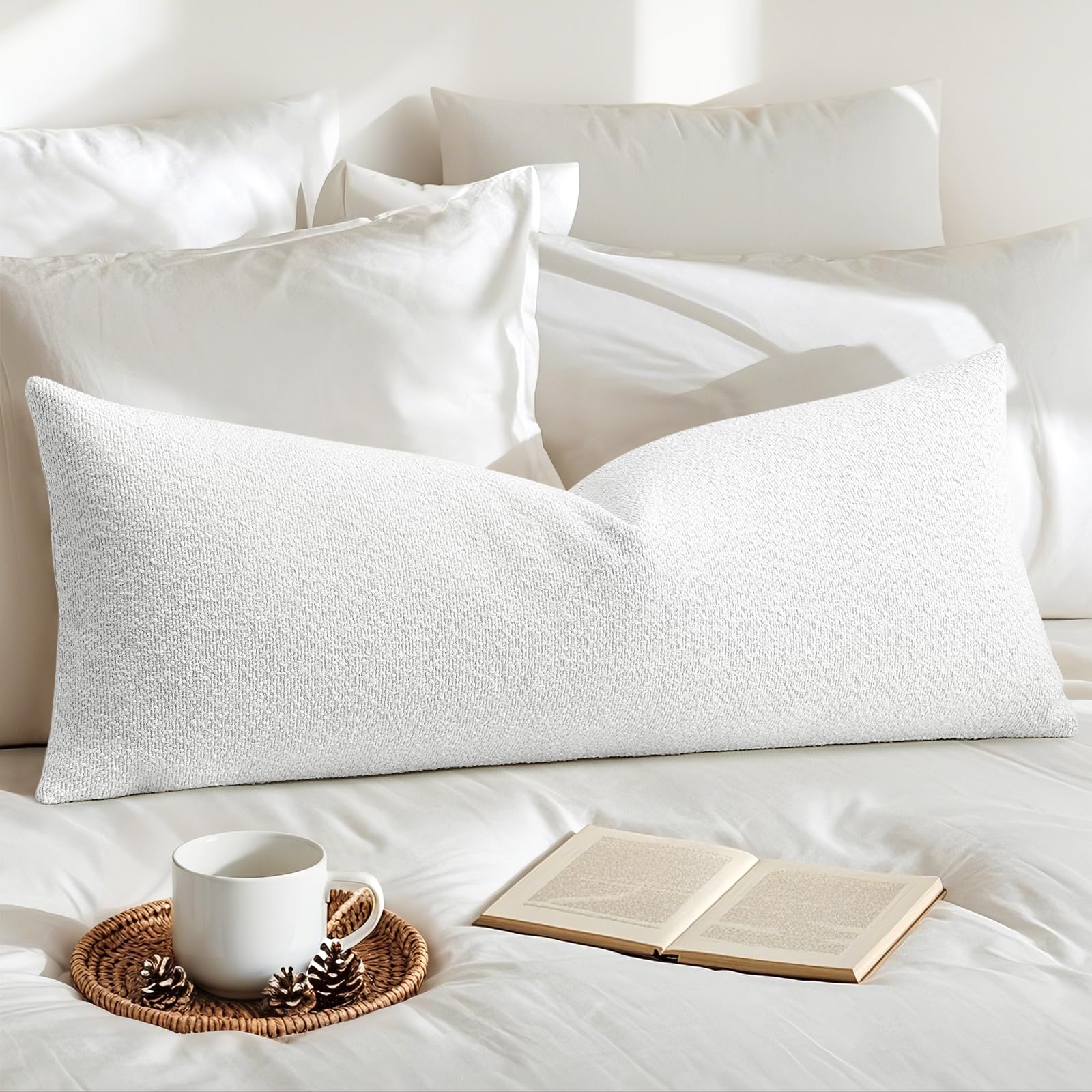 Housse coussin rectangulaire bouclé 35x91 cm blanc OTOSTAR décoration salon chambre
