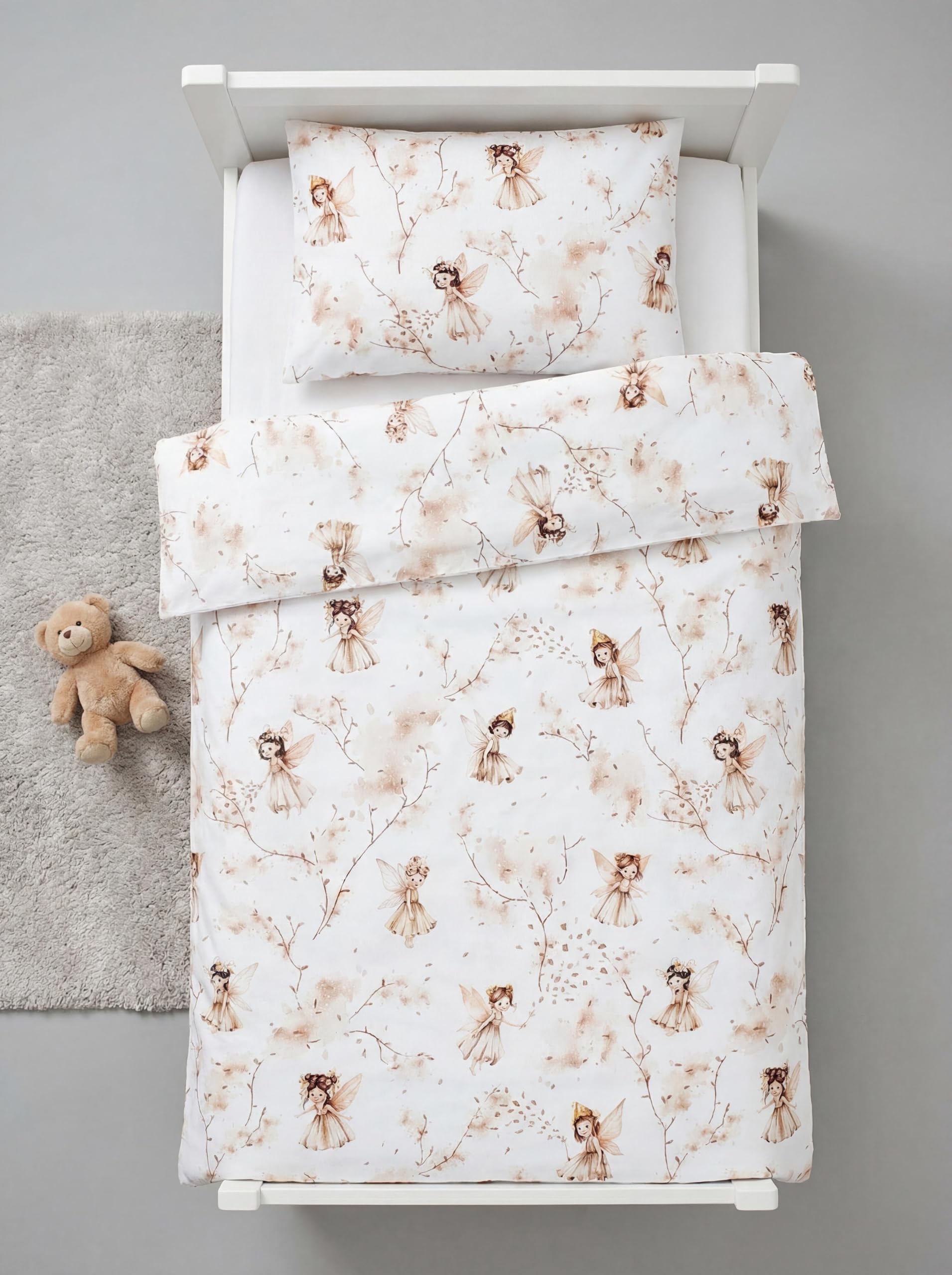 TupTam Ensemble de Linge de Lit pour Enfants 2 Pièces pour Fille Garçon, Beige/Fées, 120x90 cm