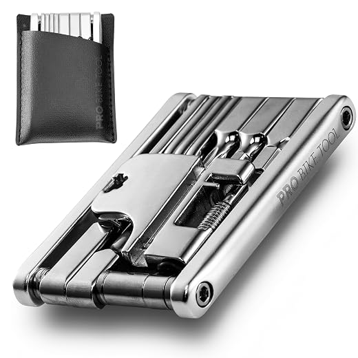 PRO BIKE TOOL 17 in 1 Bike Multitool - Compact and Lightweight Bicycle Repair Kit for Road and Mountain Bikes - Saddlebag and Pocket Friendly Set - Includes Slim Bag - Cyclist Gift