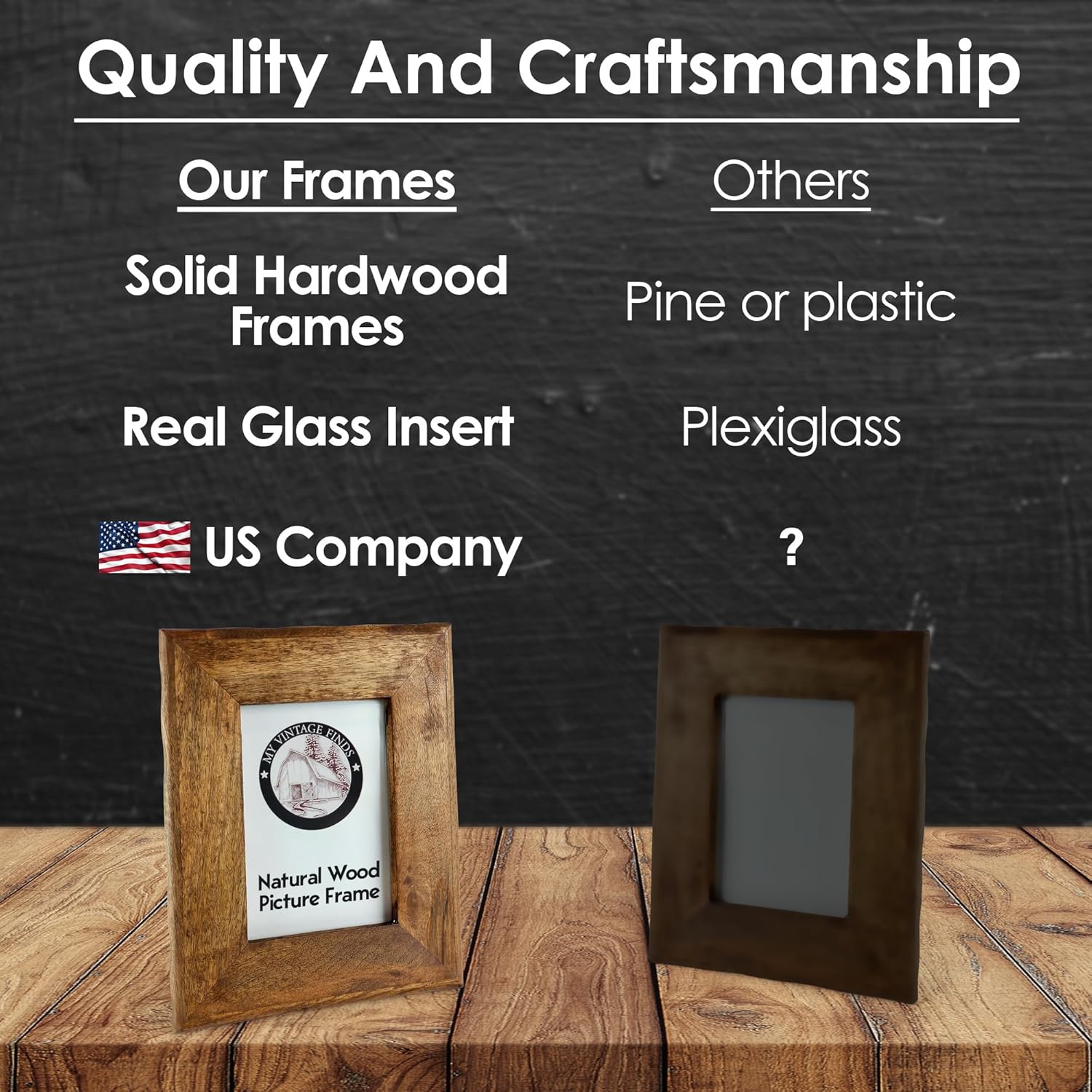 Rustic Brown Wooden Picture Frame - 4x6, Horizontal or Vertical, Glass Insert Protection