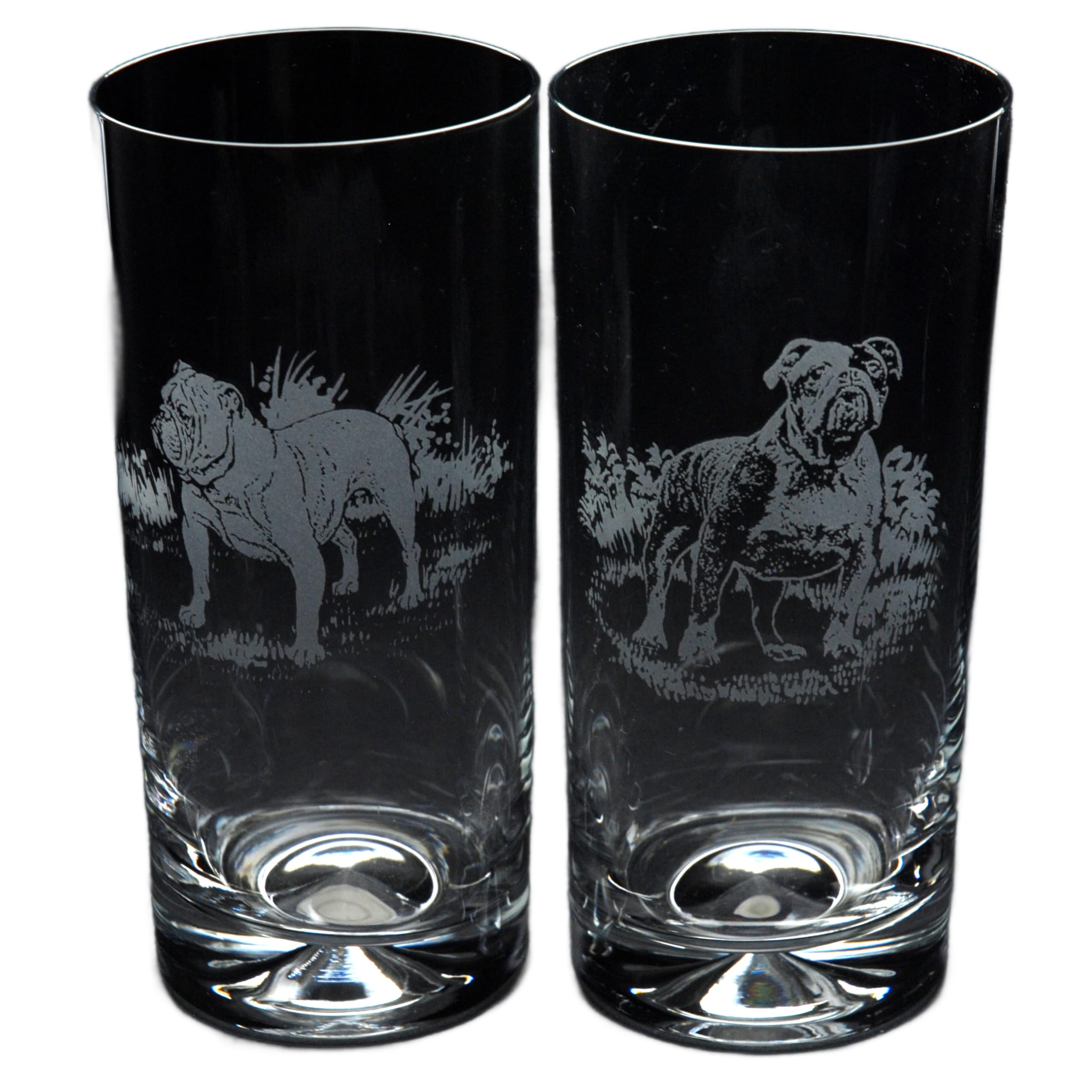 GLYPTIC Glass Art English Bulldog Dog Placement Hand Etched/Engraved Highball Glass