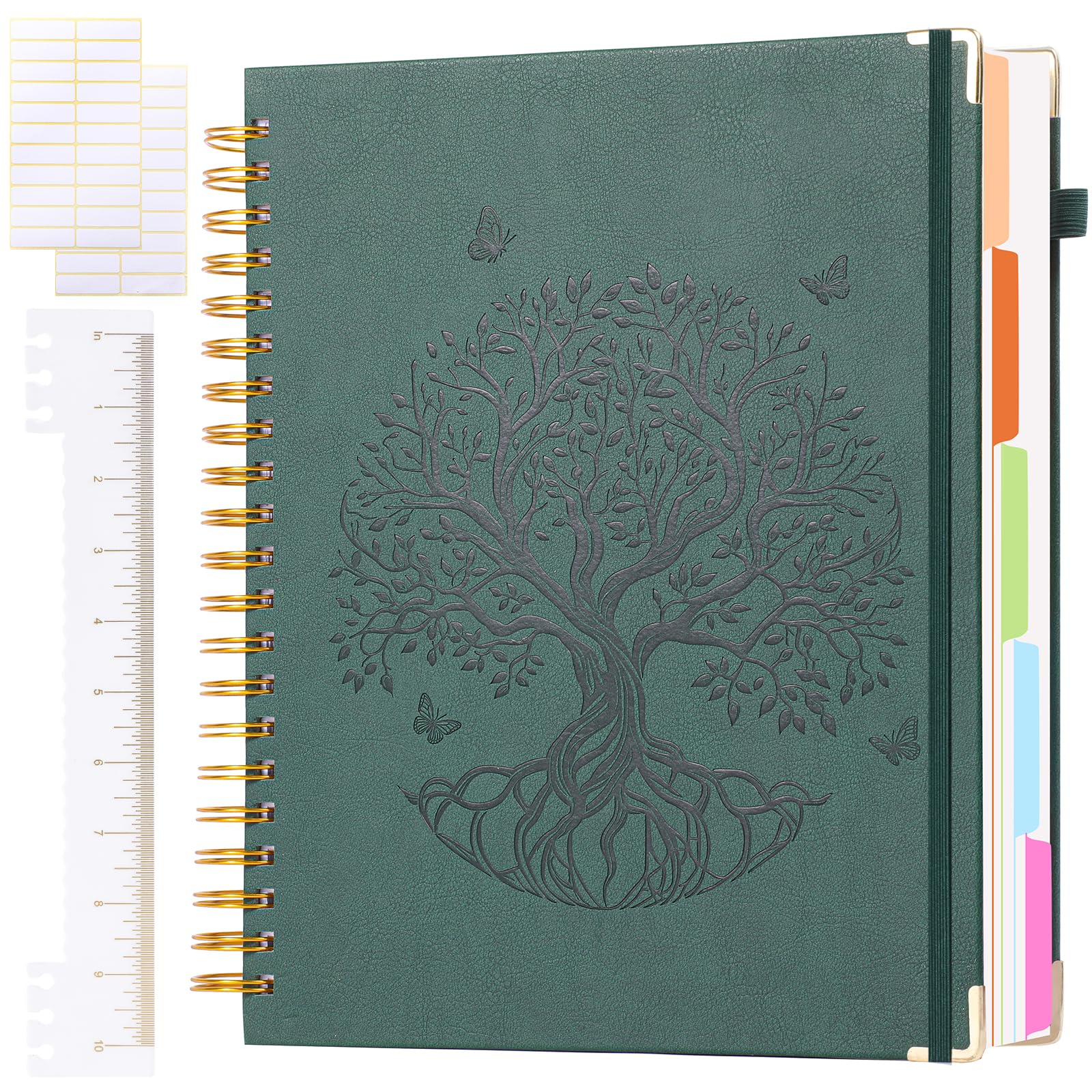 Carnet à 5 sujets avec intercalaires amovibles, 21,6 x 27,9 cm, ligné, 300 pages à couverture rigide en cuir pour homme et femme, sans bavure, pour le travail et l'école, vert