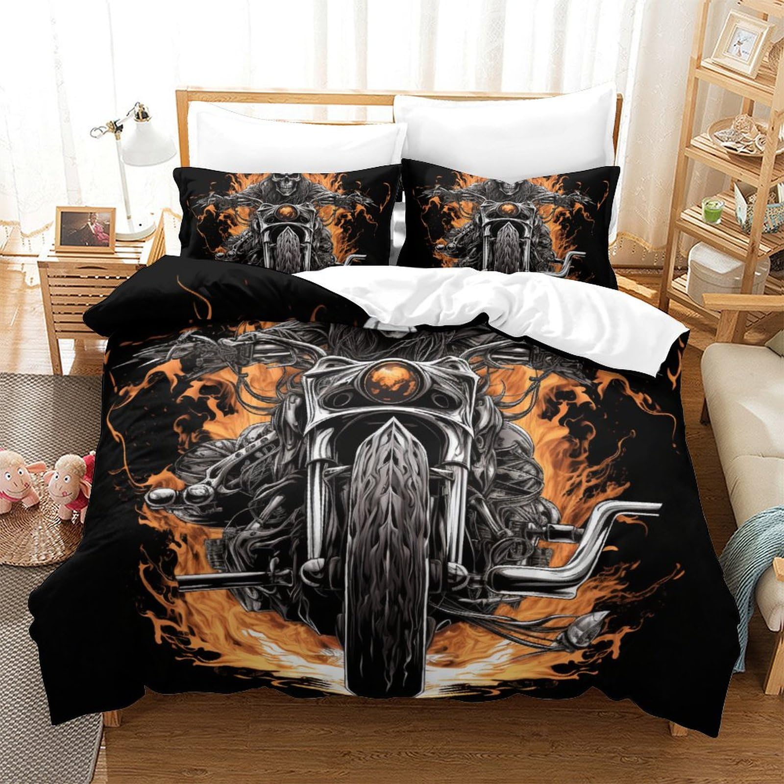 Housse de couette 3D Racer 220x240 cm parure de lit 3 pièces enfant avec taies d'oreiller