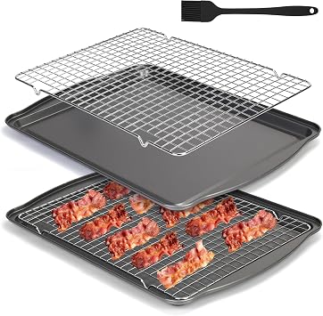Baking Sheet with Wire Rack, 17" x 12" Nonstick Cookie Sheets Pan Oven Tray