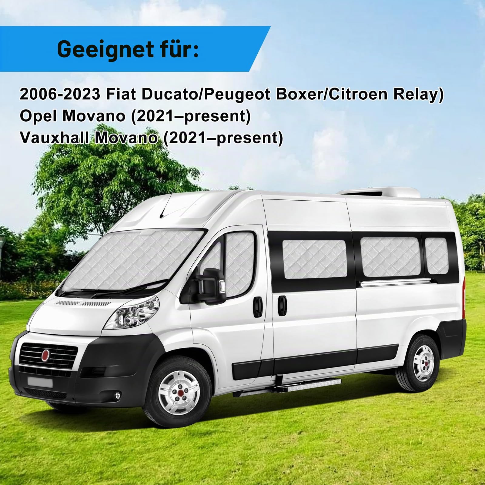 Sonnenschutz Ersatz für FIAT Ducato/Peugeot Boxer/Citroen Relay 2006-2026 | 11-teiliges Set Technology Thermomatte, Faltbar Innen Frontscheibenabdeckung Sonnenblende, Reflektiert Hitze, UV Schutz