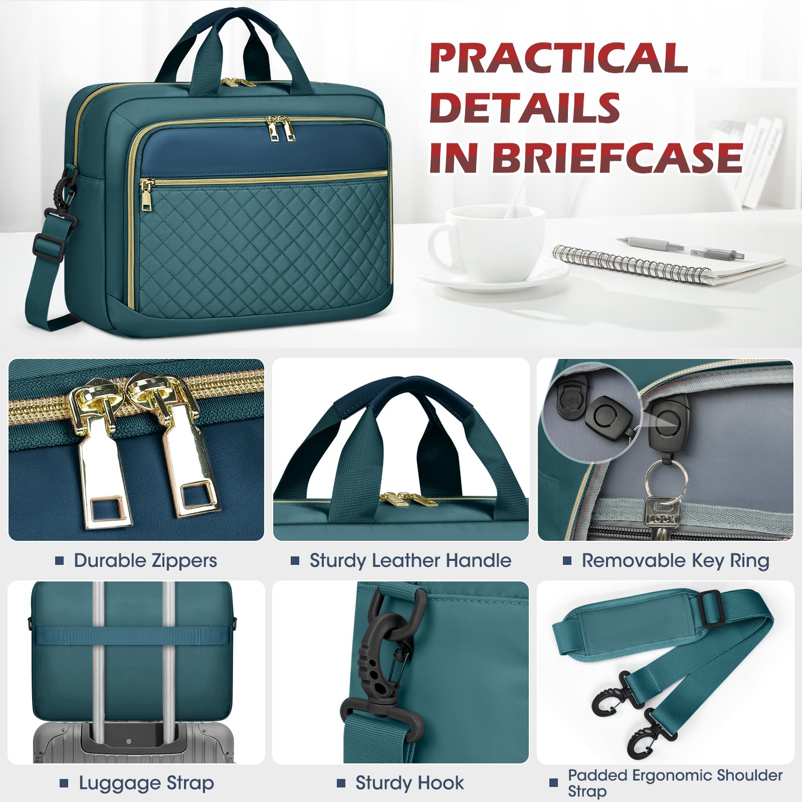 NEWHEY Borsa Porta PC 17.3 Pollici Borsa da Lavoro Donna Impermeabile Borsa Computer Grande Borsa Messenger Valigetta Portadocumenti Tracolla per Ufficio, Università, Scuola,Verde