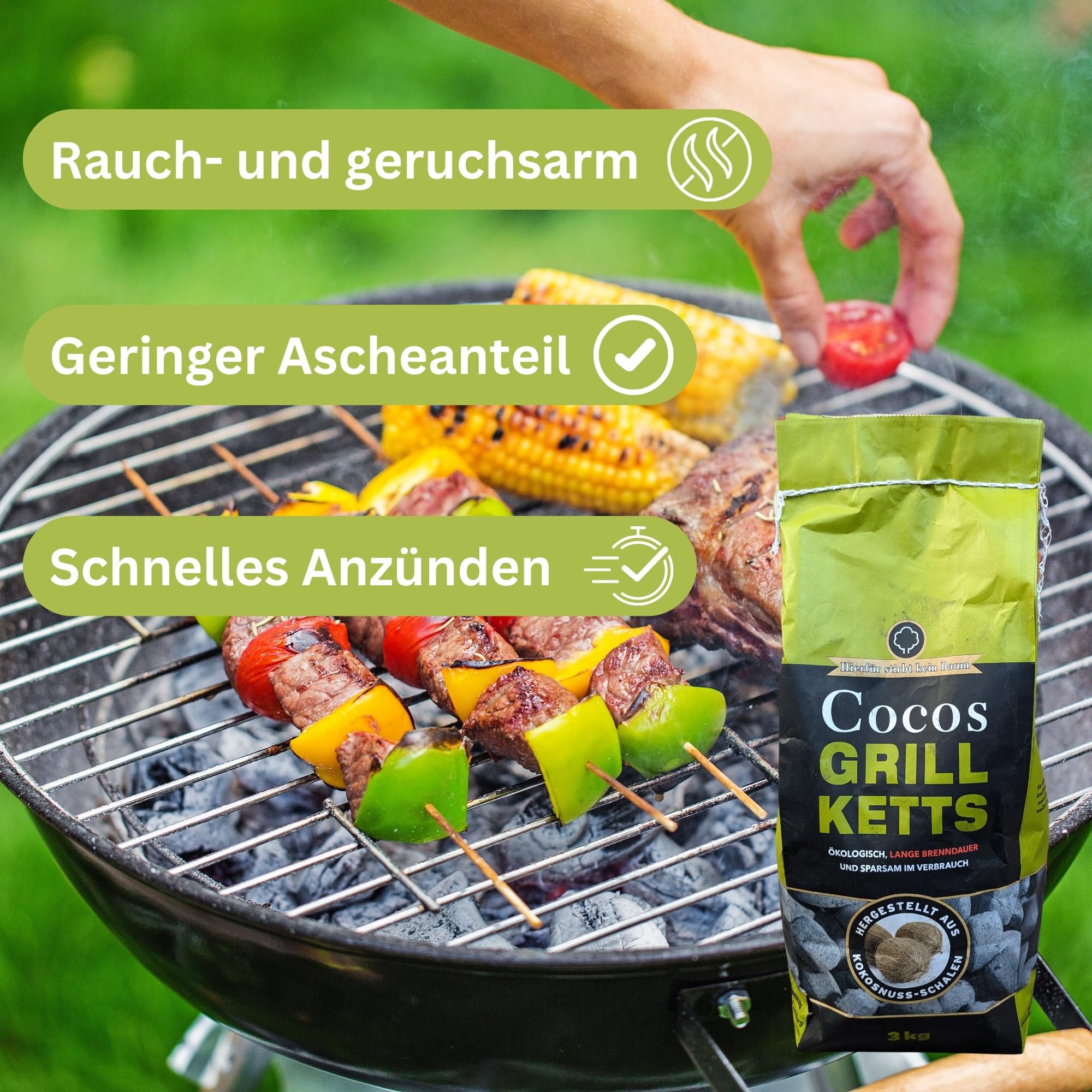 Kokosnuss Cocos Grillbriketts Premium Qualität aus Kokos-Kohle | 6kg | extra Lange Brenndauer | Made in Germany | Raucharm + GRATIS HL Kauf Block