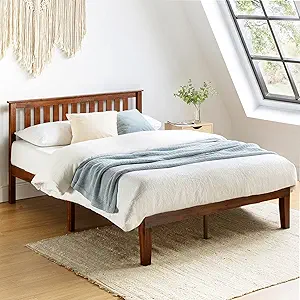 Mellow Marley 14 Inch Solid Wood Platform Bed with Paneled Headboard, Espresso, Full