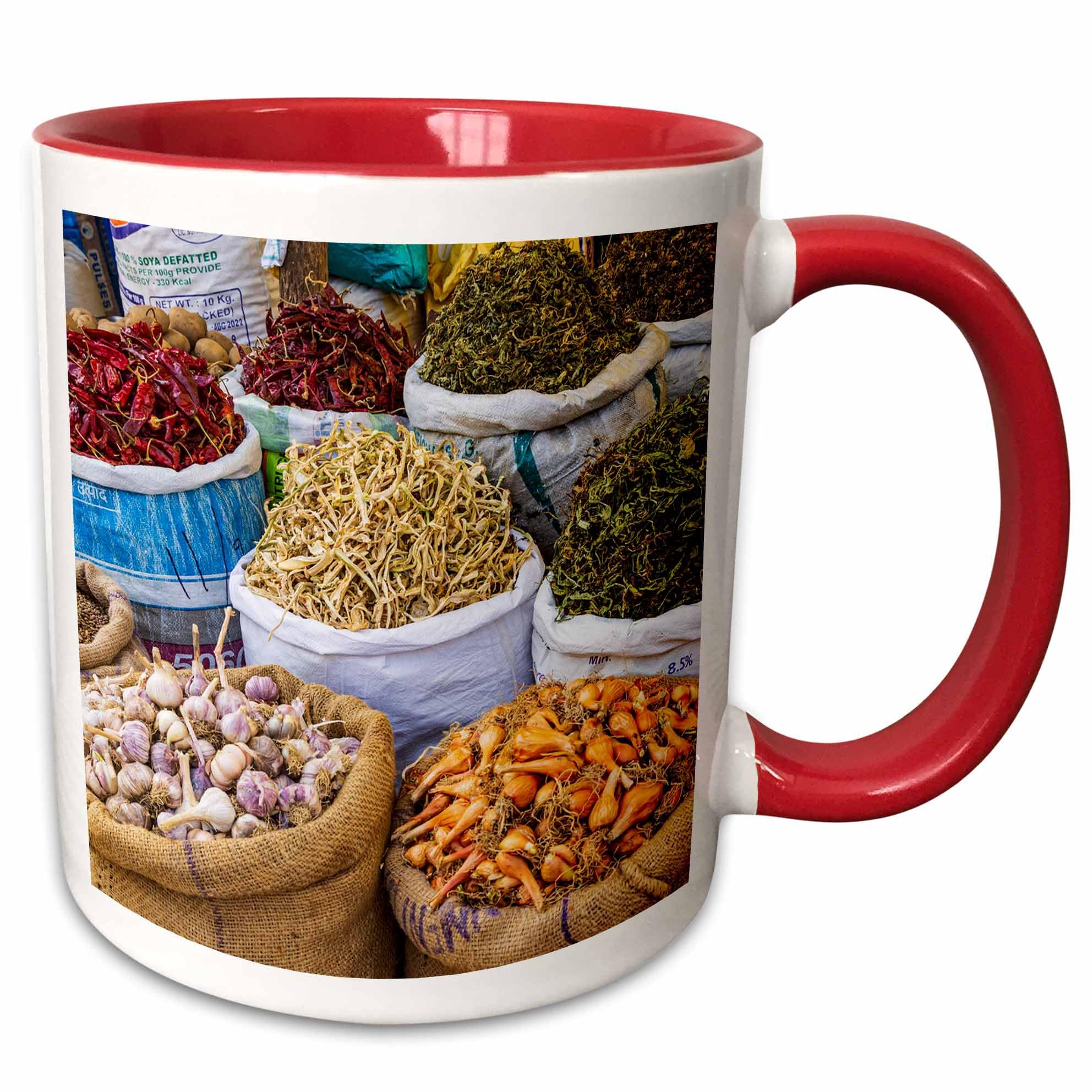 3dRose Dried Vegies at Market, Jammu, Kashmir 11oz Two-Tone Red Mug