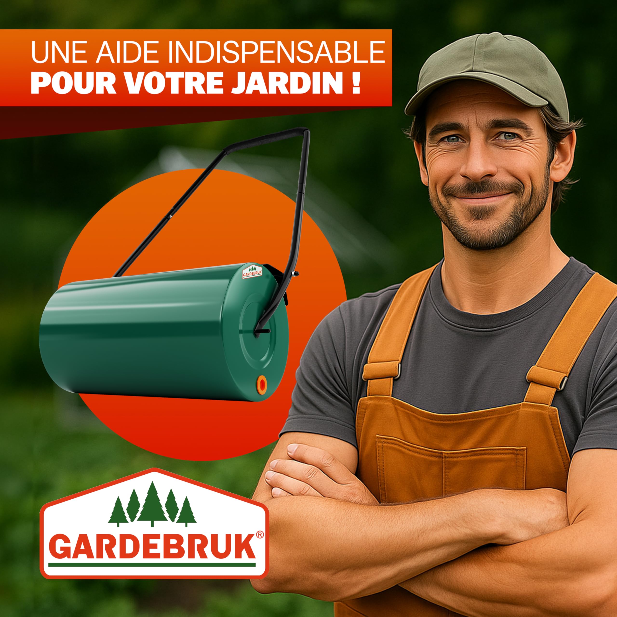 Gardebruk® Rouleau à Gazon 60cm 50L poignée rembourrée bavette antiprojection Remplissage Sable Eau pelouse Herbe Jardin Rouleau a Main agricole