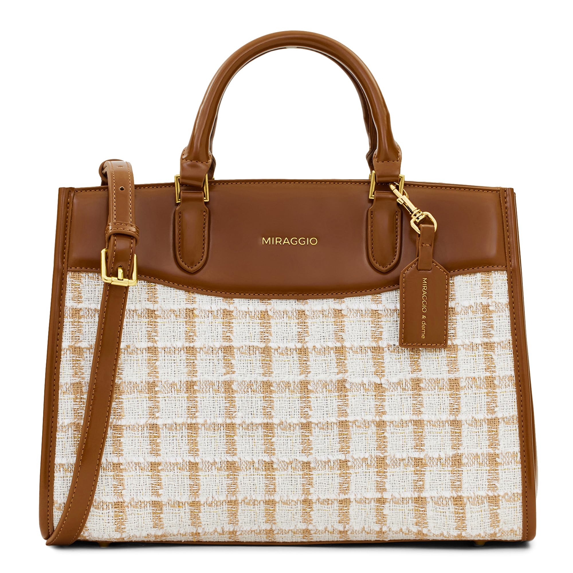 Miraggio Regina Tweed Black Checkered Handbag with Adjustable & Detachable Sling/Crossbody Strap for Women (Brown) (B0CQRKY1K7) Amazon Price History, Amazon Price Tracker