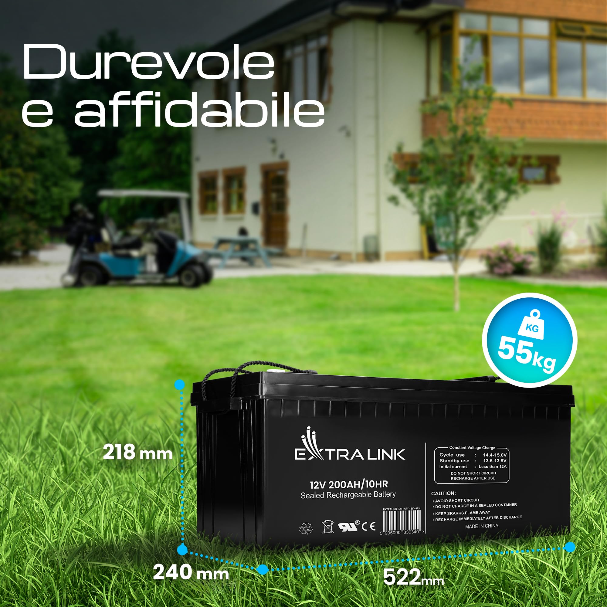 Extralink Batteria AGM 12V 200Ah - senza manutenzione, a prova di perdite, a ciclo profondo - batterie per fotovoltaico, di alimentazione di lunga durata, camper, UPS e alimentatori di emergenza