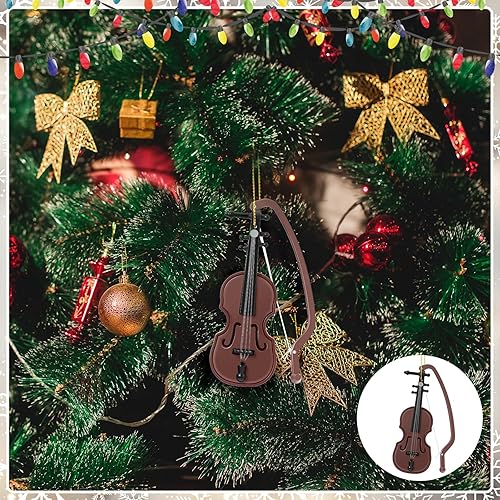 Miniatura 6 de Poen Mini adorno de violín para árbol de Navidad, decoración colgante de Navidad, adornos de instrumentos musicales, decoración de violín pequeño,