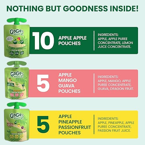 Miniatura 7 de GoGo squeeZ Fruit on the Go - Paquete variado de manzana, mango, guayaba y piña, fruta de la pasión, 3.2 onzas (paquete de 20), aperitivos sin