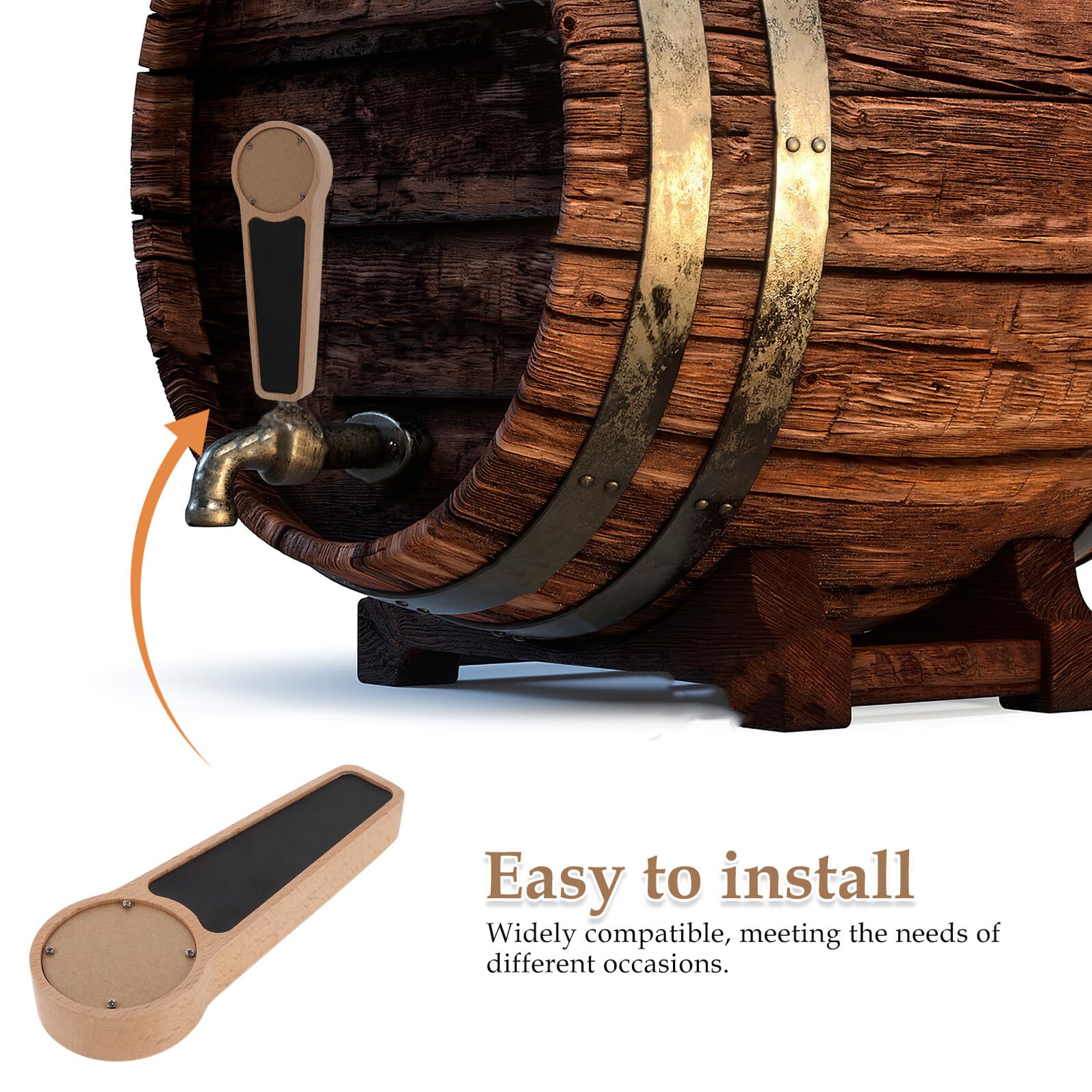 Maniglia in Legno per Rubinetto di Birra Lavagna, Impugnatura Ergonomica per Fusti da 3/8", Adatta per Birrerie, Matrimoni e Decorazioni per Bar