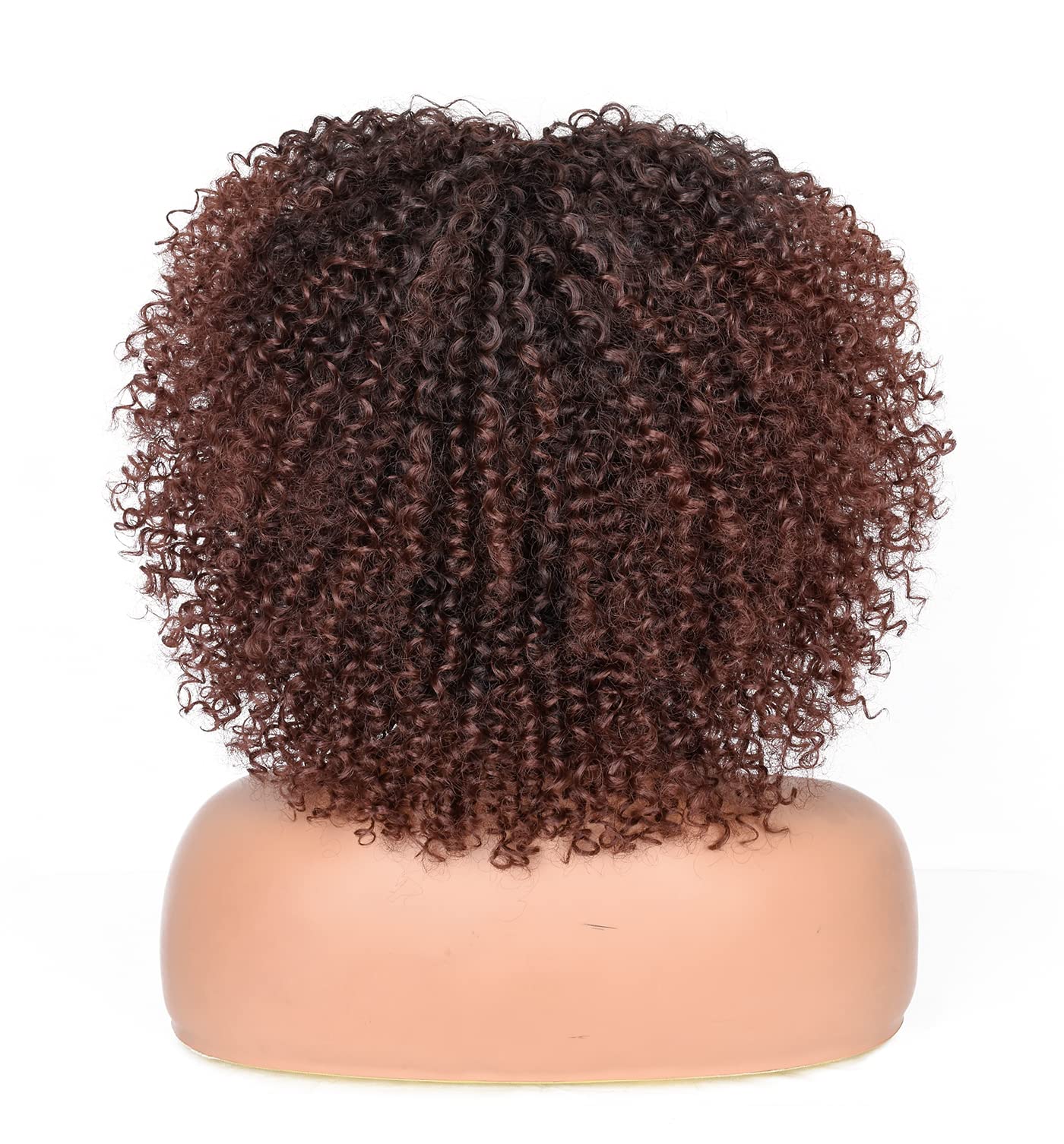 CoCrowns 10Inch Short Curly Afro Wigs with Bangs Bomb Afro Kinky Curly Wig for Black Women Synthetic Fiber Full Wig (Dark Brown) - Image 4