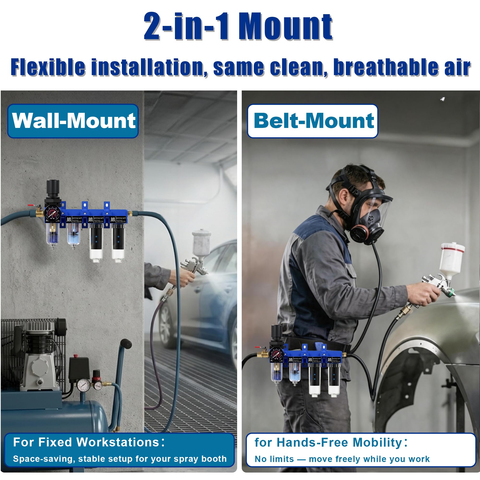NEWPO Secador de aire NPT de 4 etapas de 1/4 pulgadas para compresor, regulador de filtro de aire, separador de agua/aceite/olor, latón de 5 μm y filtros coalescentes y desodorizantes de 0,01 μm