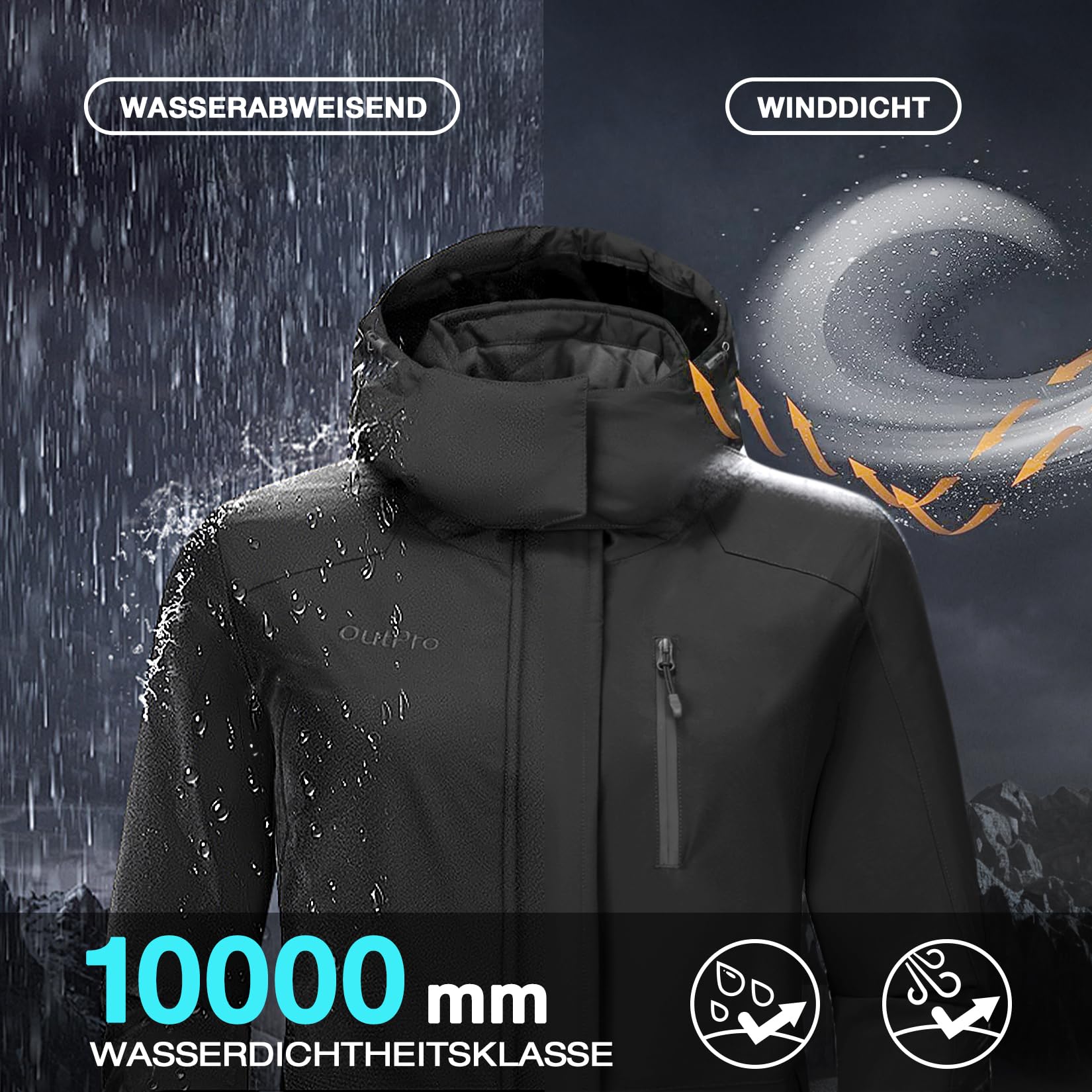 OutPro Skijacke Damen Wasserdicht Snowboardjacke Winterjacke Hooded Warm Winterjacke Dickes Gänsedaunenfutter Doppelte Seitentaschen Wanderjacke mit Reißverschluss für Outdoor-Aktivitäten