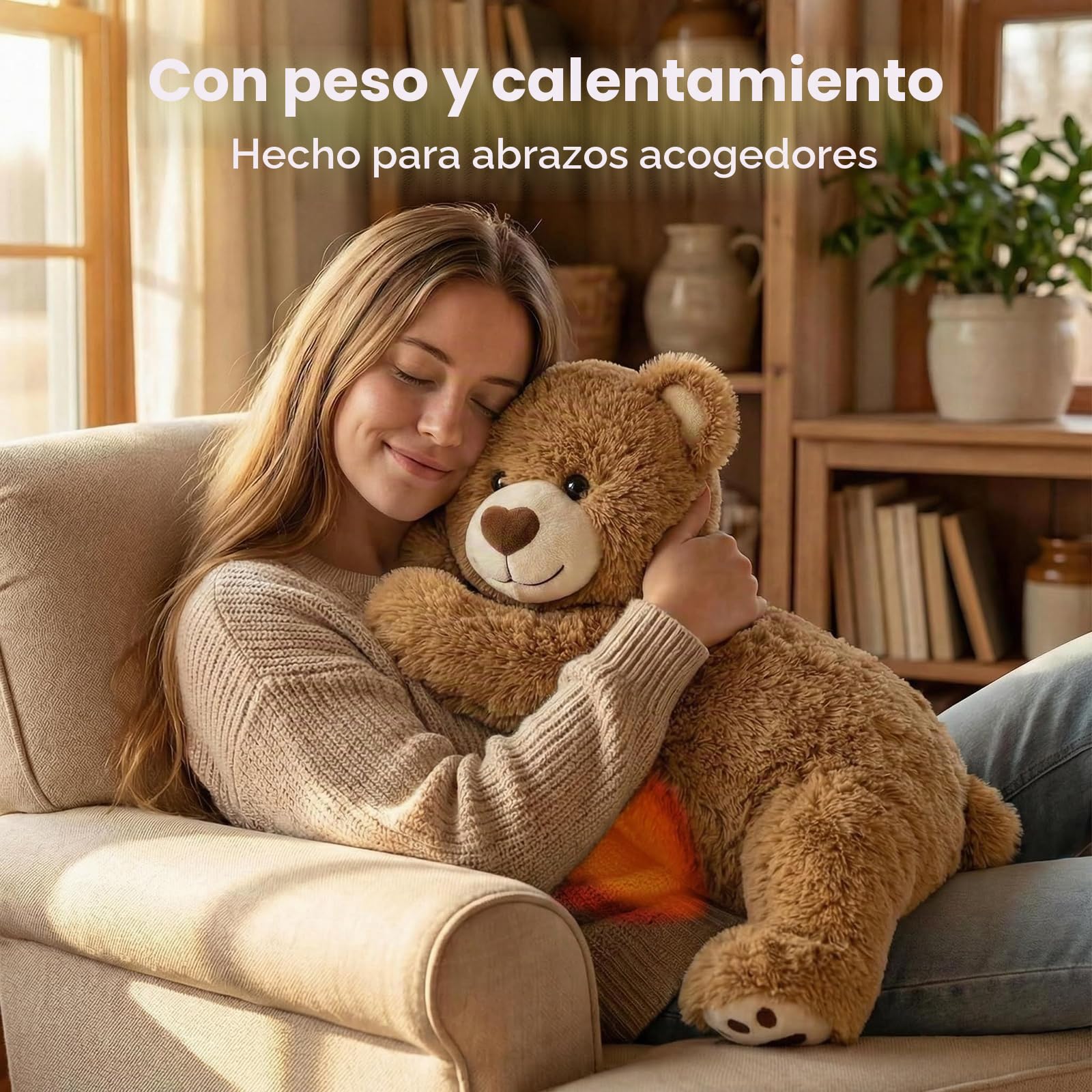 Mewaii Peluche Gigante con Almohadilla Térmica Microondas - Osito de Peluche Ajustable 5lb, Calentable y Refrescante, Peluche Grande para Abrazar, Almohadilla Interior Desmontable, 23 Pulgadas