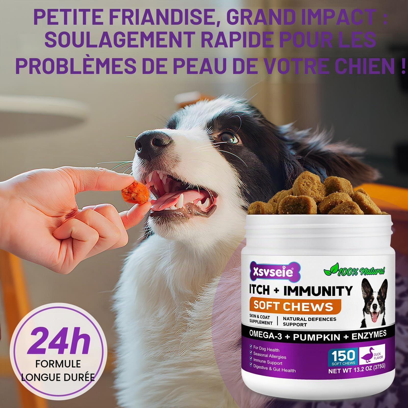 Comprimés à Mâcher pour Chiens Contre Les Allergies, Soulage Les Démangeaisons Cutanées, Renforcent l'immunité, Soulagent Les Allergies Saisonnières et Favorisent Une Peau et Un Pelage Sains, 150pc