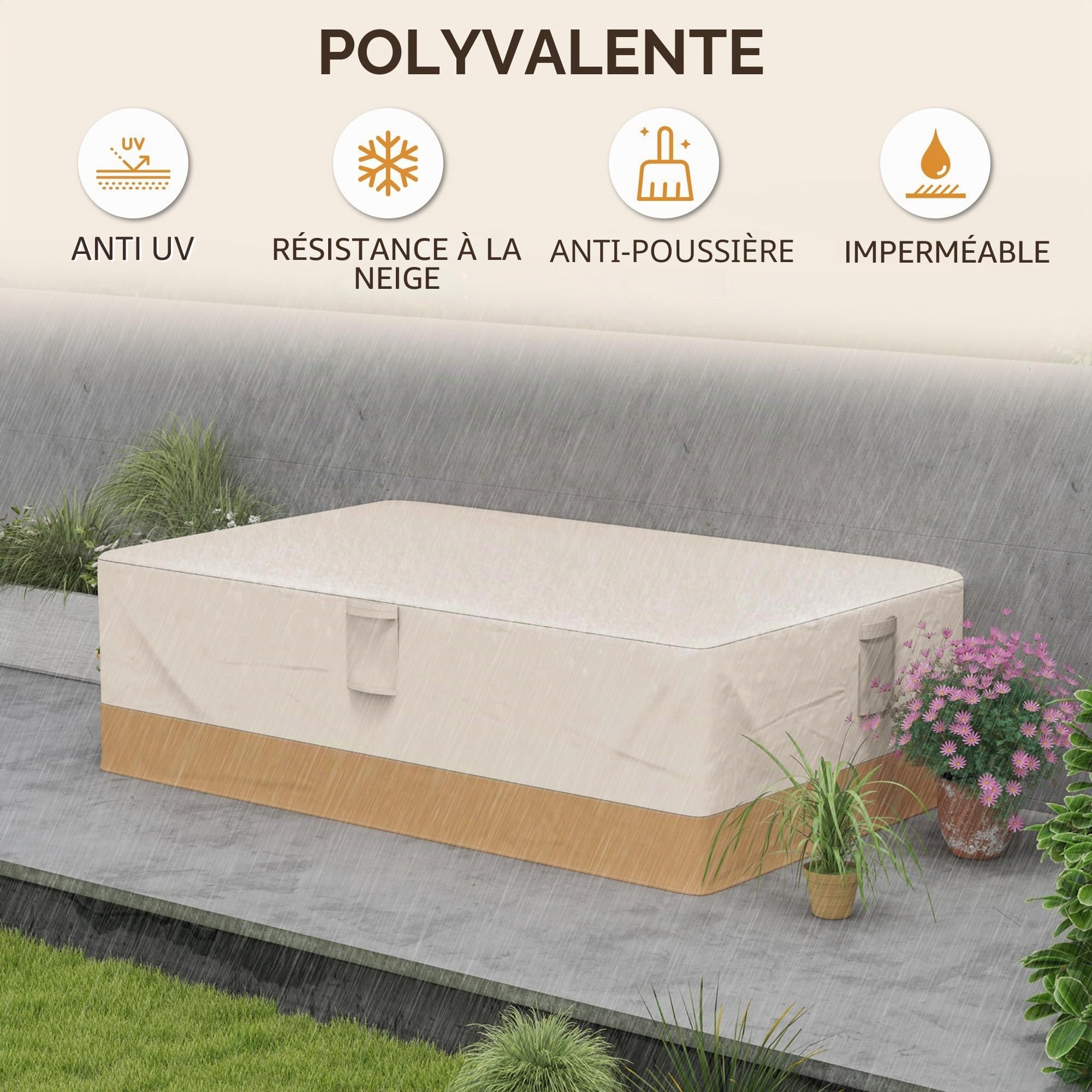 Outsunny Housses de Jardin Imperméables 275 x 208 x 78 cm 600D Beige