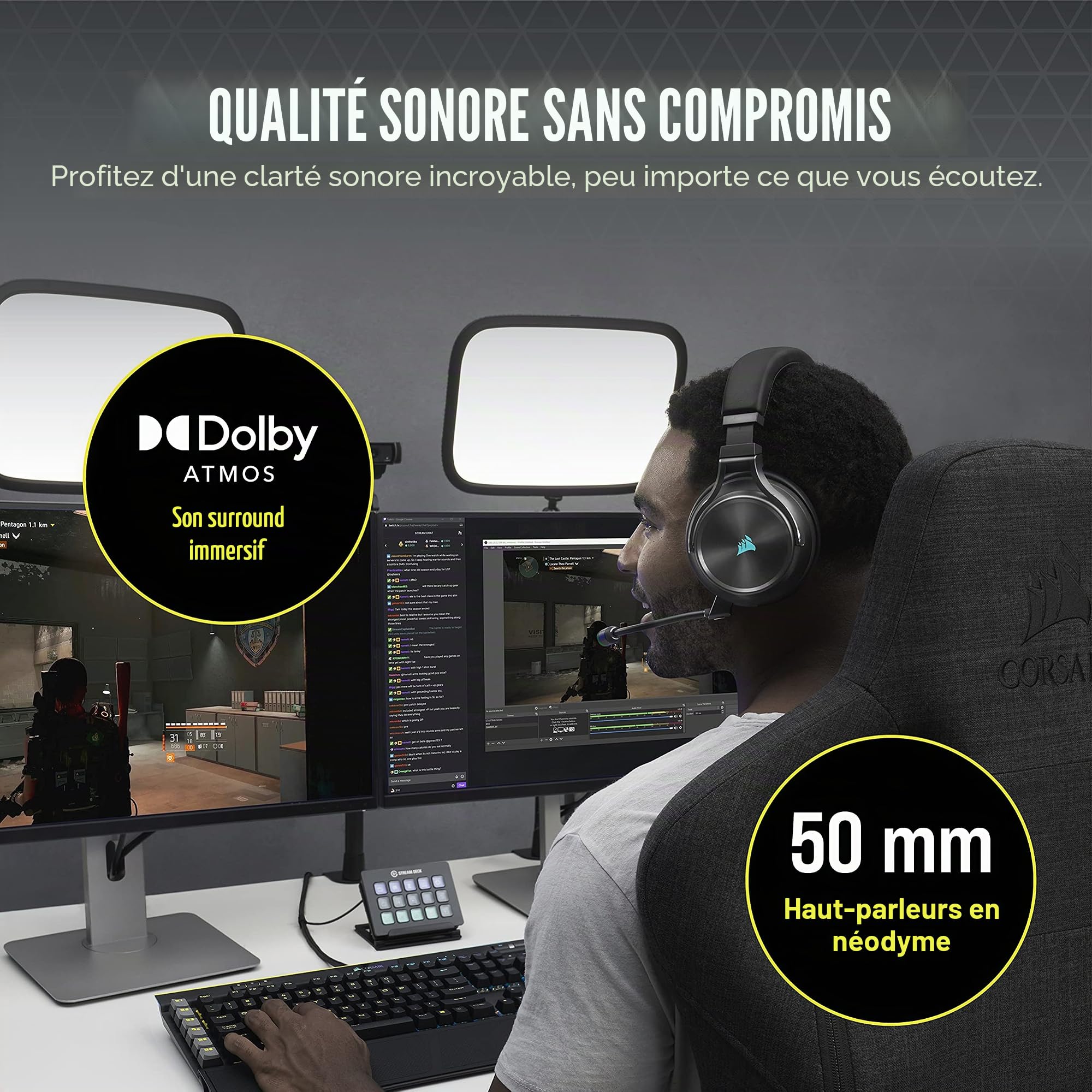 Corsair Virtuoso Casque de jeu RVB sans fil haute fidélité (technologie Slipstream, son surround 7.1, iCUE RVB, pour PC, Xbox One, PS4, Switch et appareils mobiles) carbone (reconditionné)