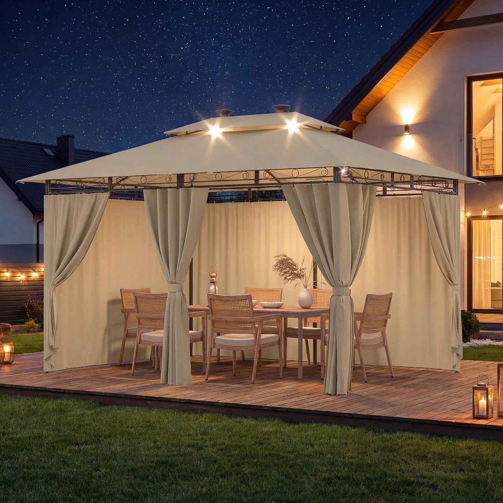 Devoko Garden Pavillon 3x3 Wasserdicht Stabil Winterfest Deluxe Gazebo, UV-Schutz 50+ Doppellagiges Grilpavillons mit seitenwänden für 4-8 Personen, Partyzelt für Freizeit, Partys